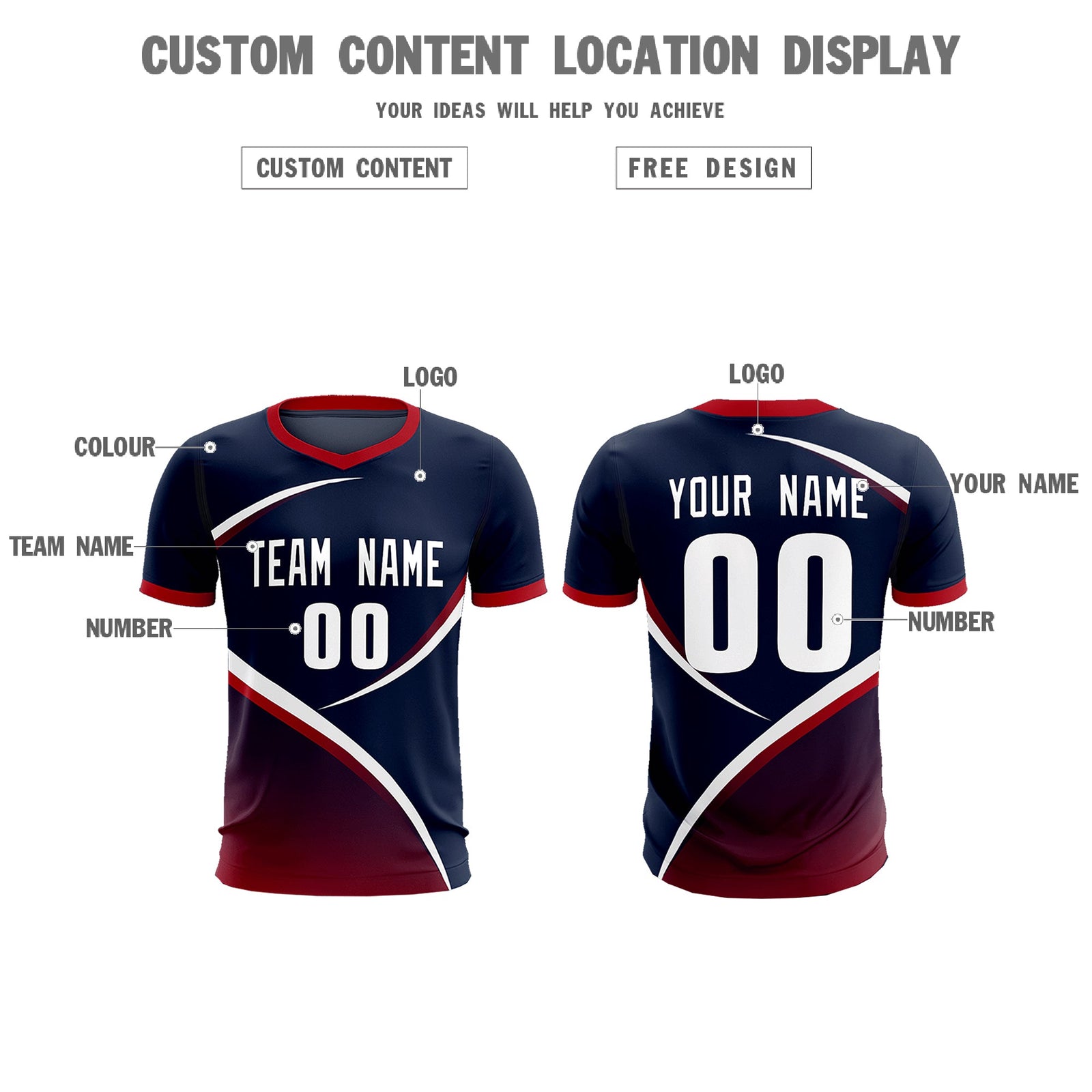 Custom Navy Red Color Block Training Uniform For Men Soccer Sets Jersey