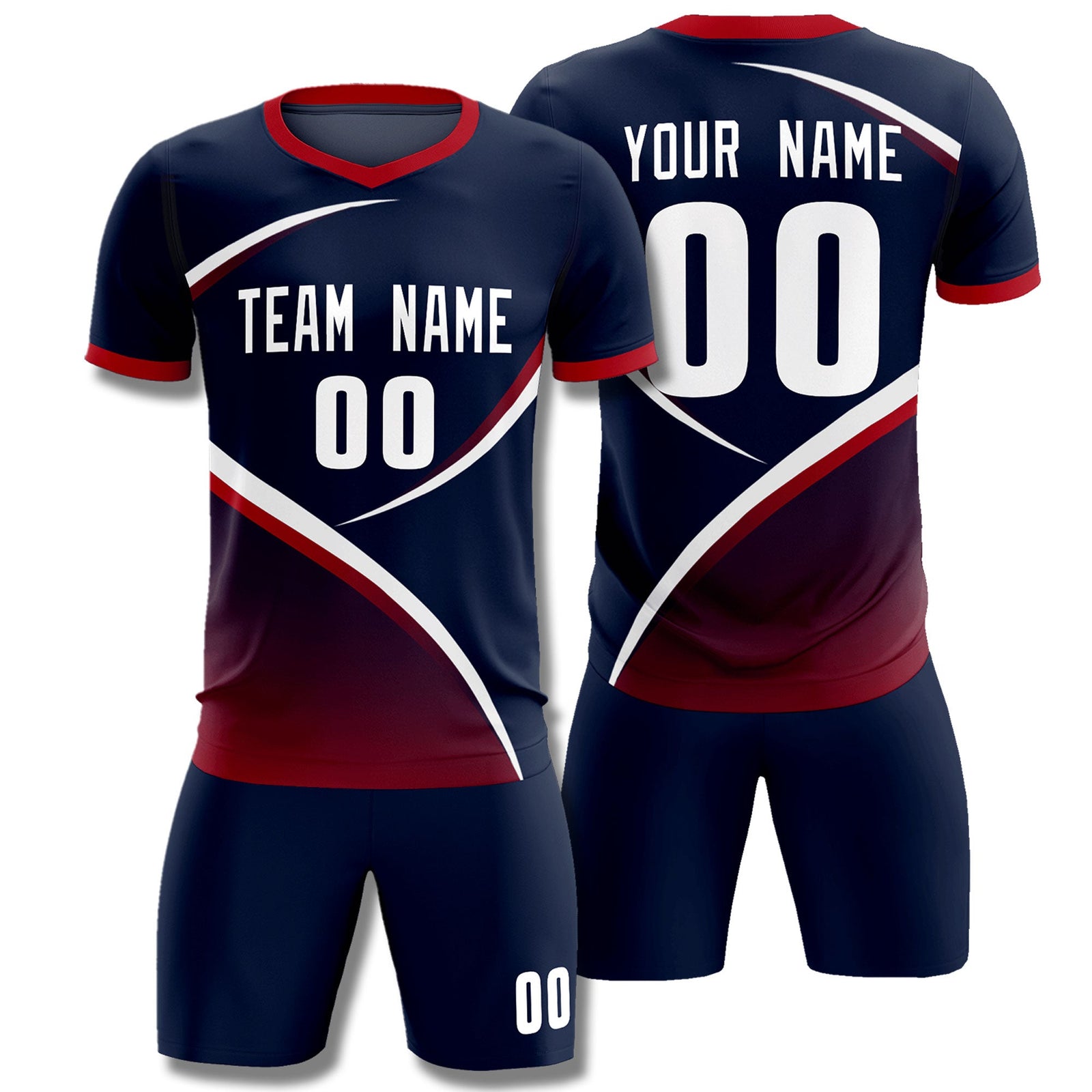 Custom Navy Red Color Block Training Uniform For Men Soccer Sets Jersey