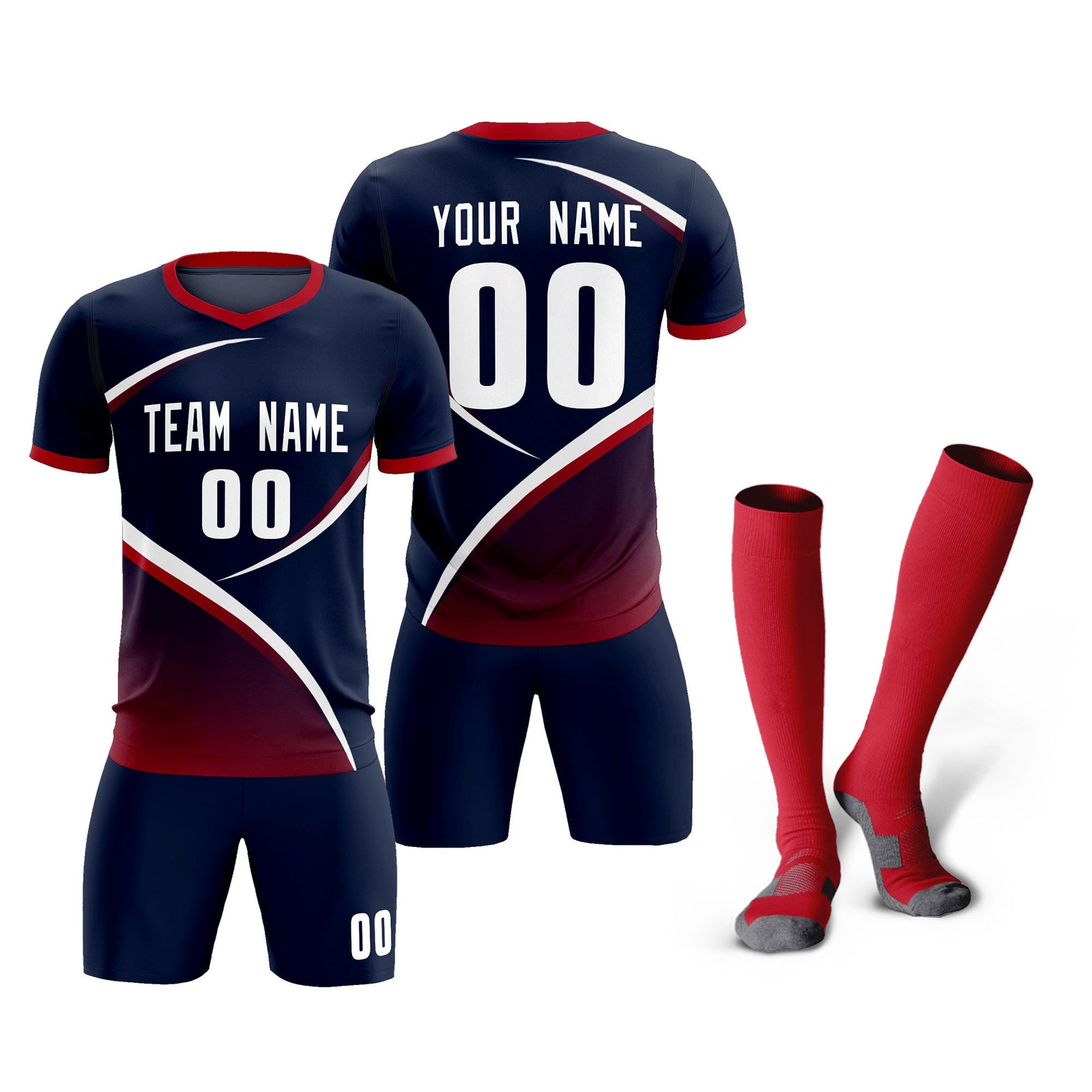 Custom Navy Red Color Block Training Uniform For Men Soccer Sets Jersey
