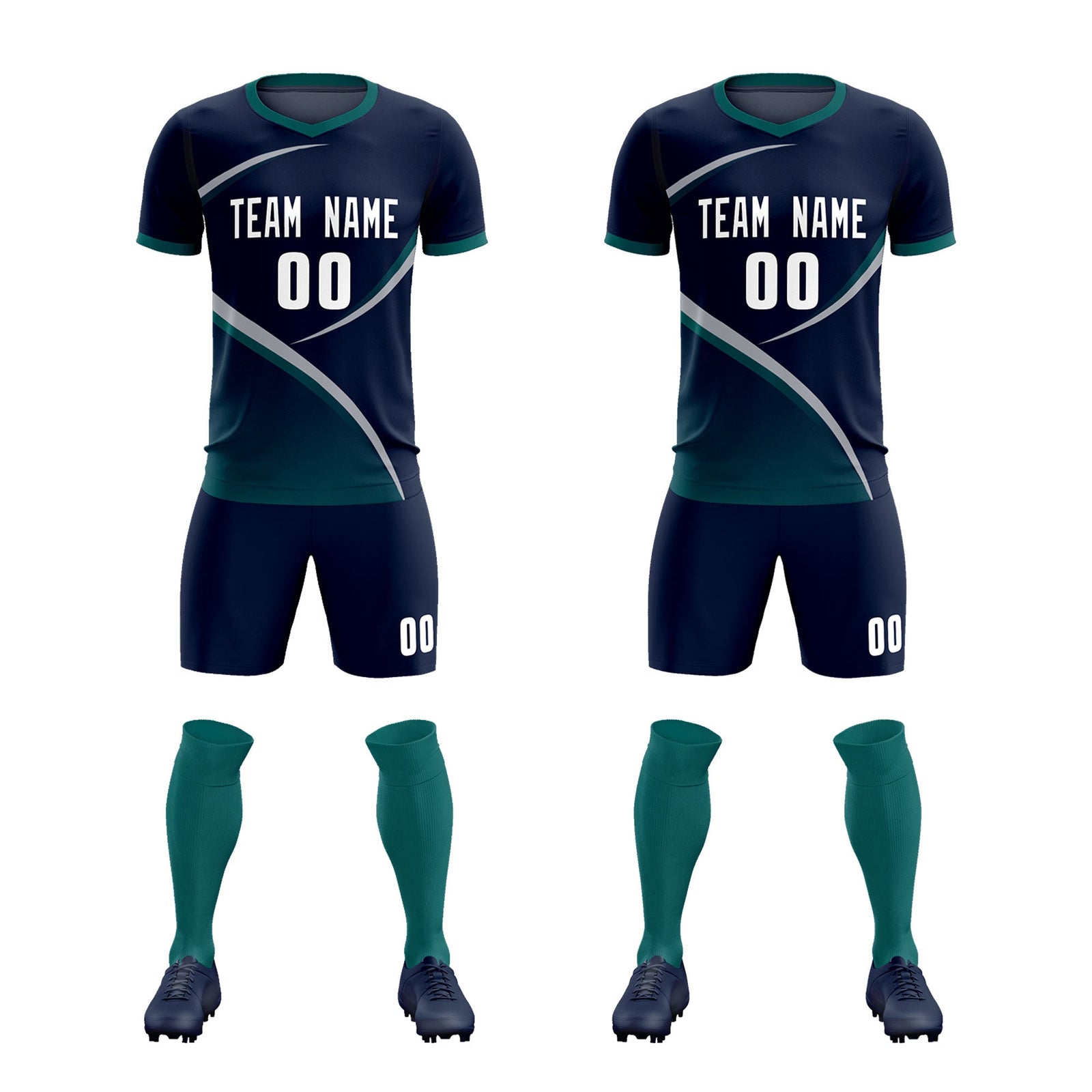 Custom Navy Aqua Color Block Training Uniform For Men Soccer Sets Jersey