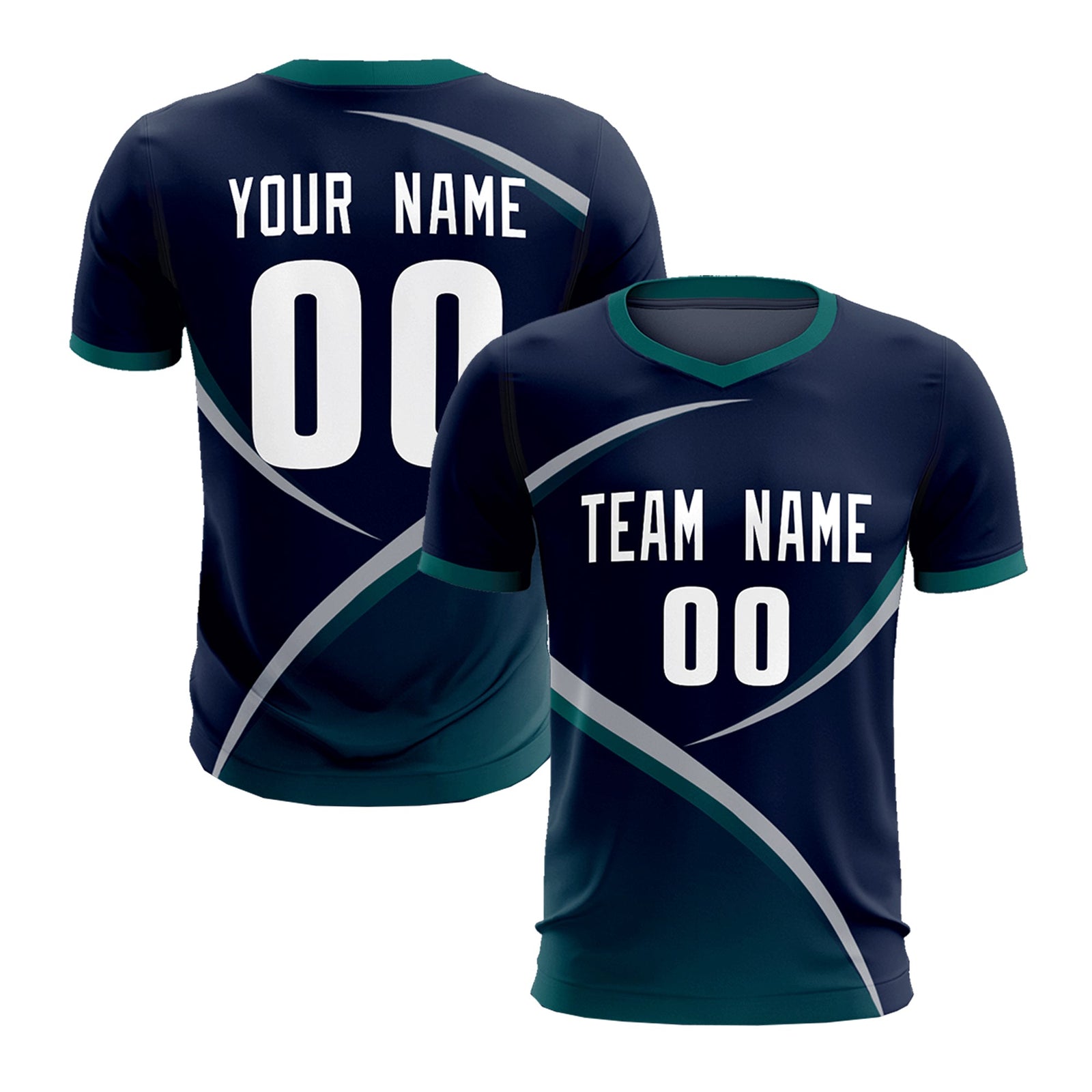 Custom Navy Aqua Color Block Training Uniform For Men Soccer Sets Jersey