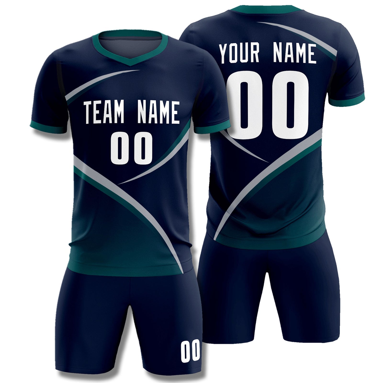 Custom Navy Aqua Color Block Training Uniform For Men Soccer Sets Jersey