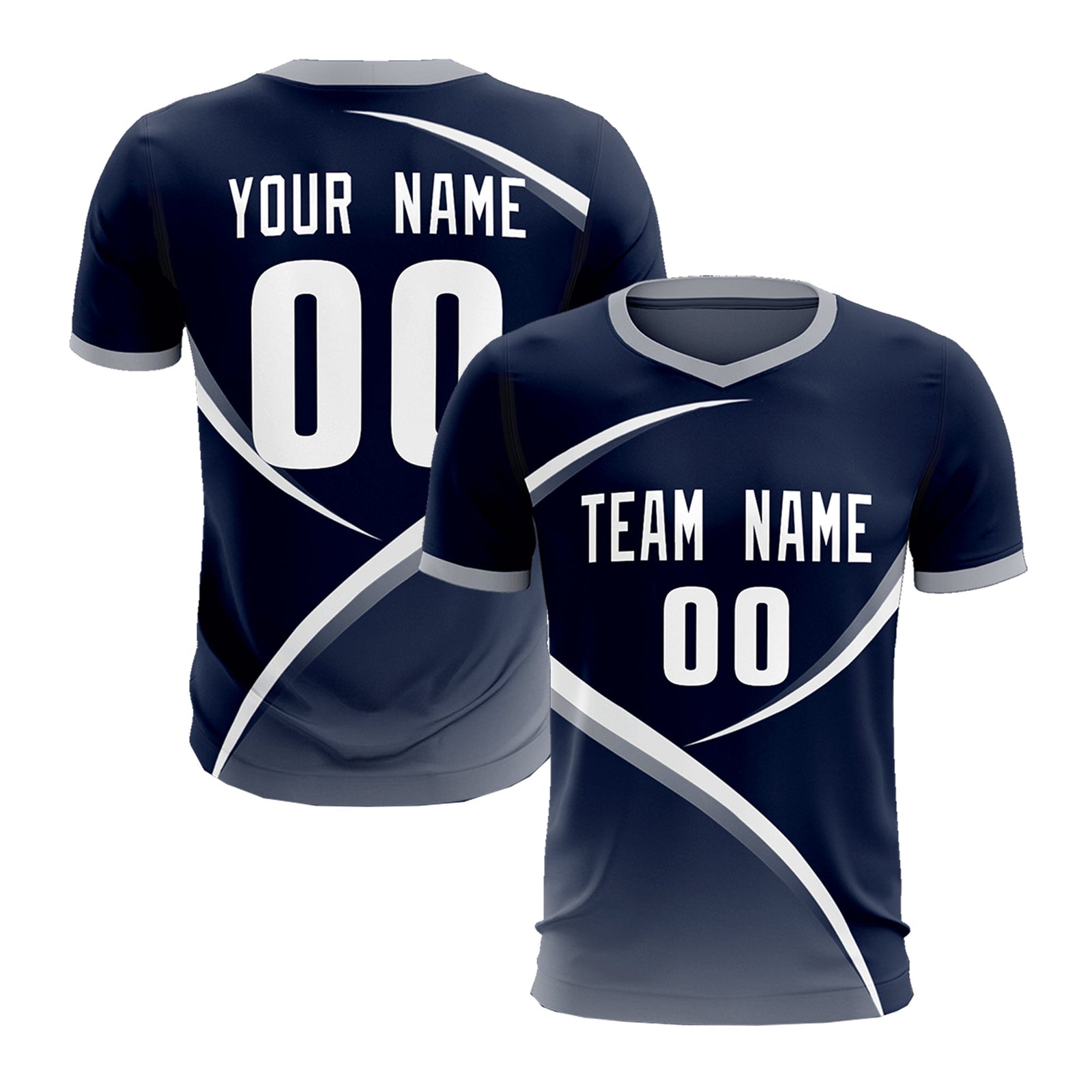Custom Navy Gray Color Block Training Uniform For Men Soccer Sets Jersey