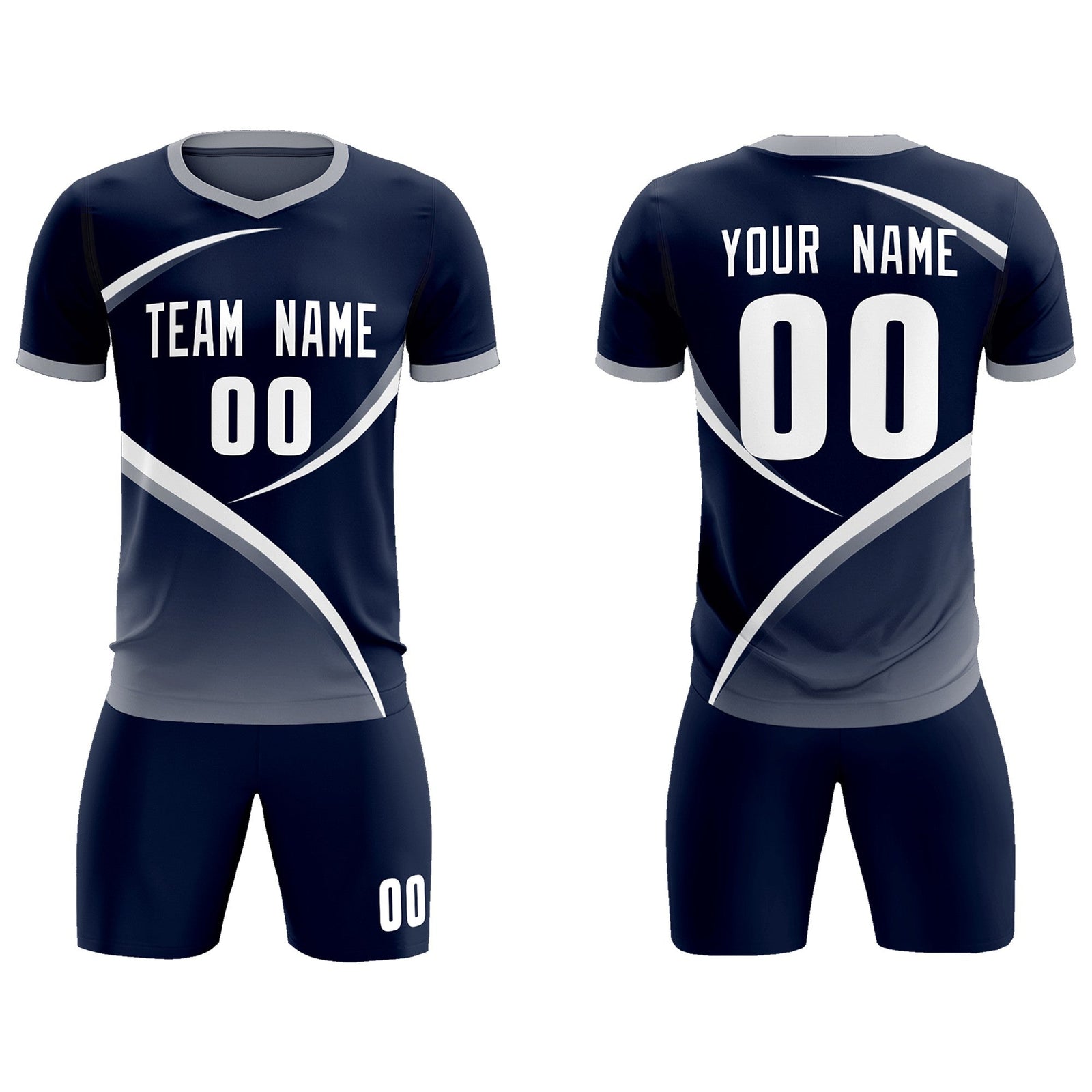 Custom Navy Gray Color Block Training Uniform For Men Soccer Sets Jersey