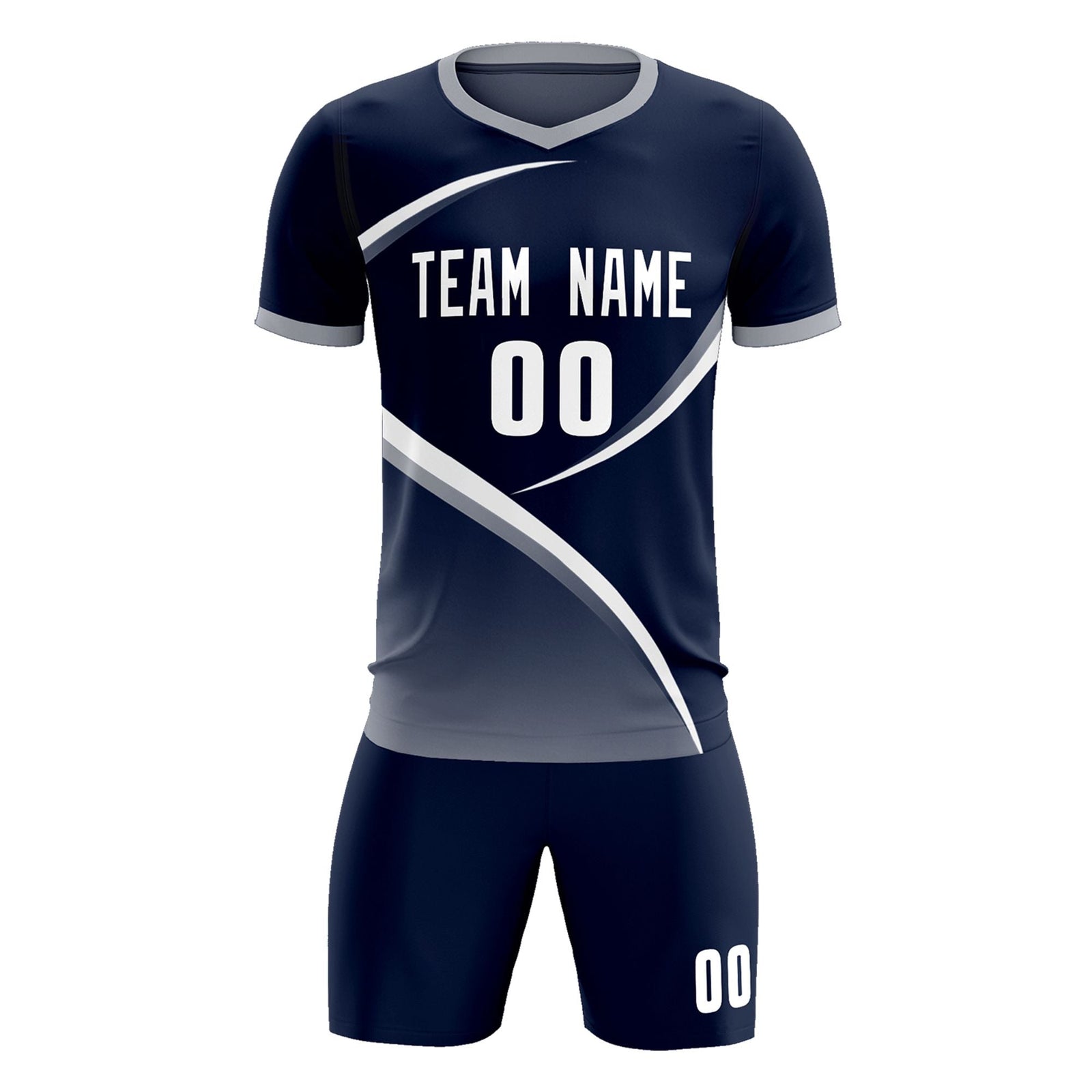 Custom Navy Gray Color Block Training Uniform For Men Soccer Sets Jersey