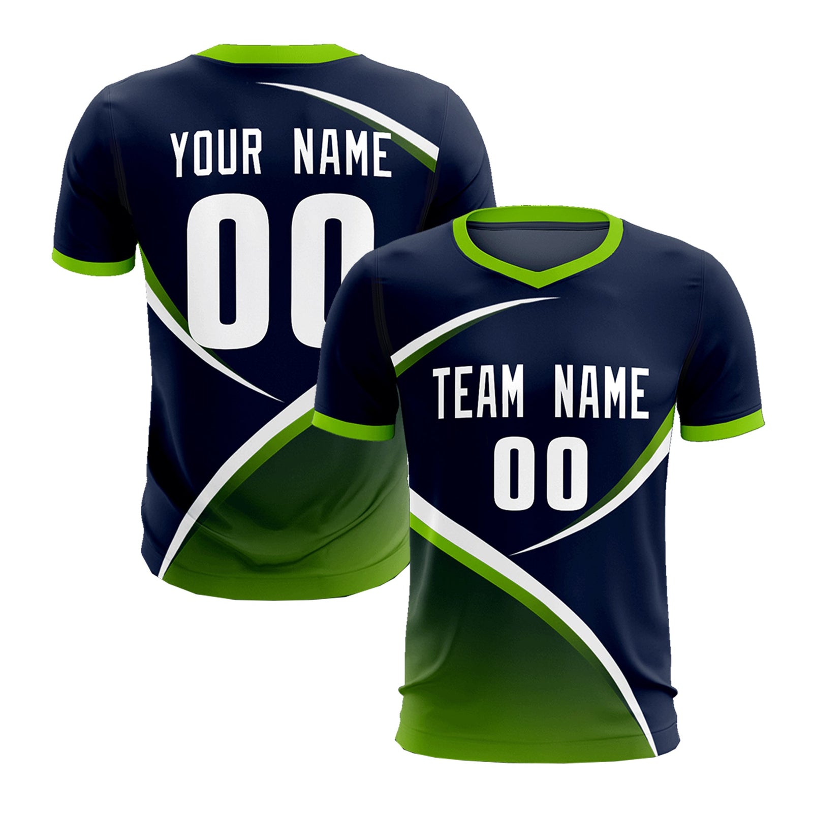 Custom Navy Neon Green Color Block Training Uniform For Men Soccer Sets Jersey