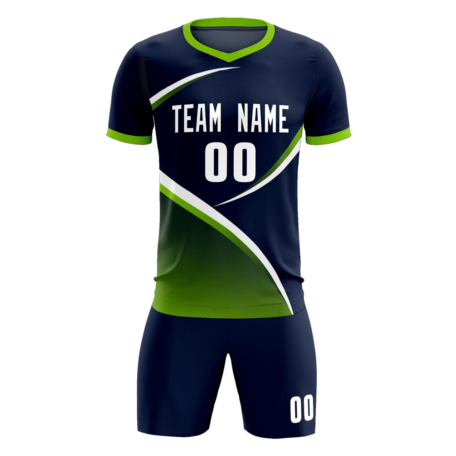 Custom Navy Neon Green Color Block Training Uniform For Men Soccer Sets Jersey