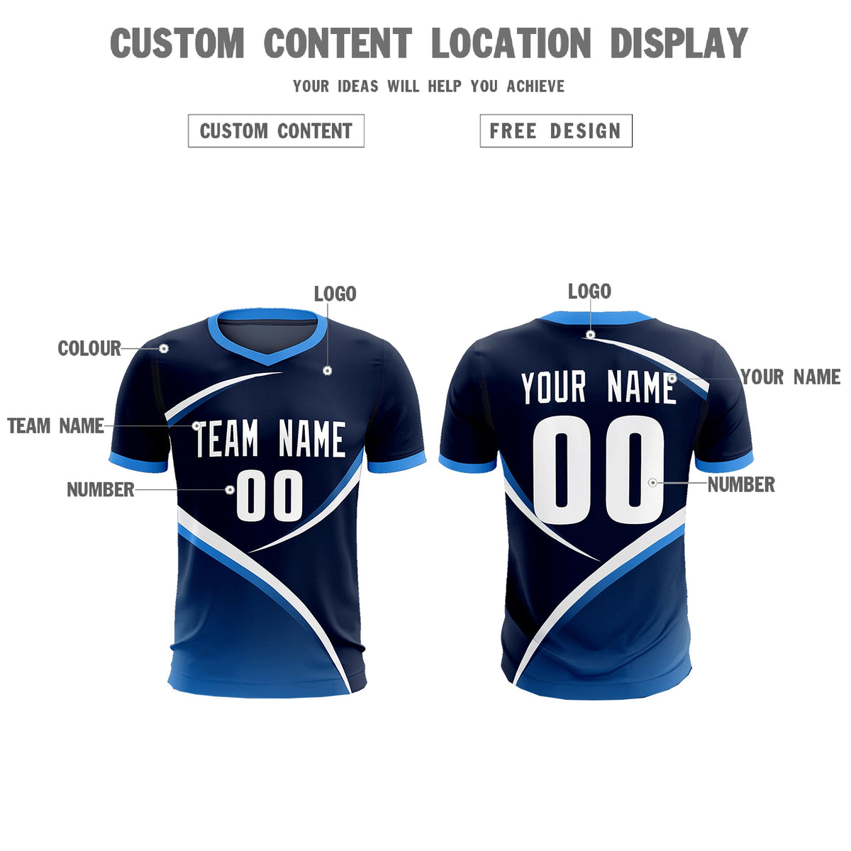 Custom Navy Powder Blue Color Block Training Uniform For Men Soccer Sets Jersey