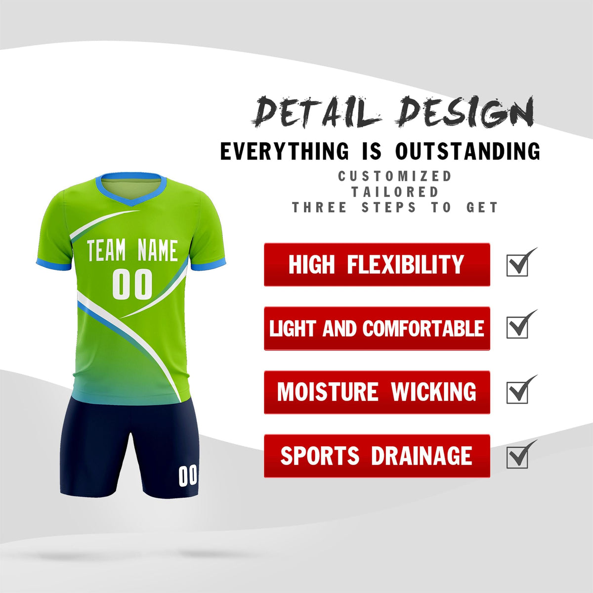 Custom Neon Green Powder Blue Color Block Training Uniform For Men Soccer Sets Jersey