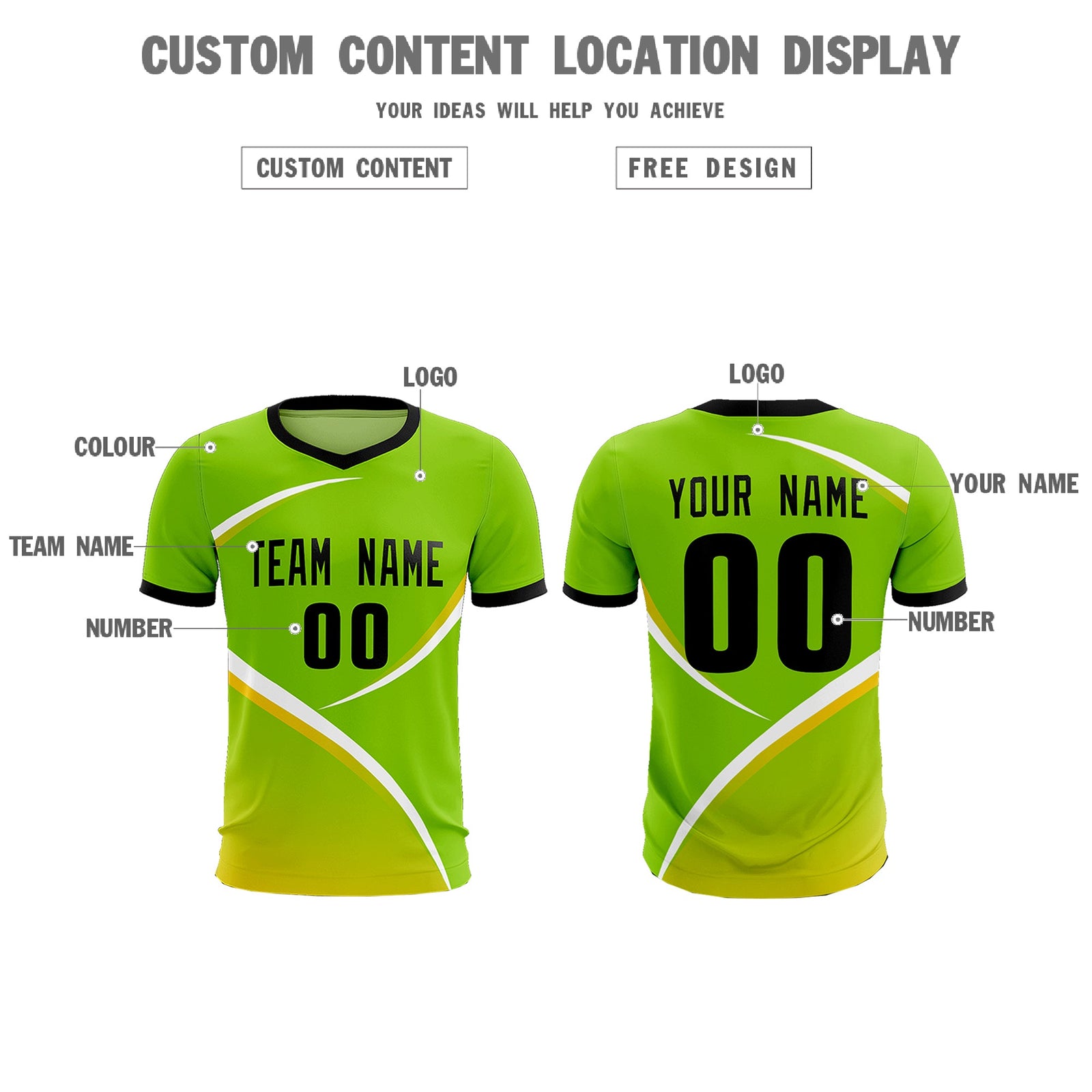 Custom Neon Green Black Color Block Training Uniform For Men Soccer Sets Jersey