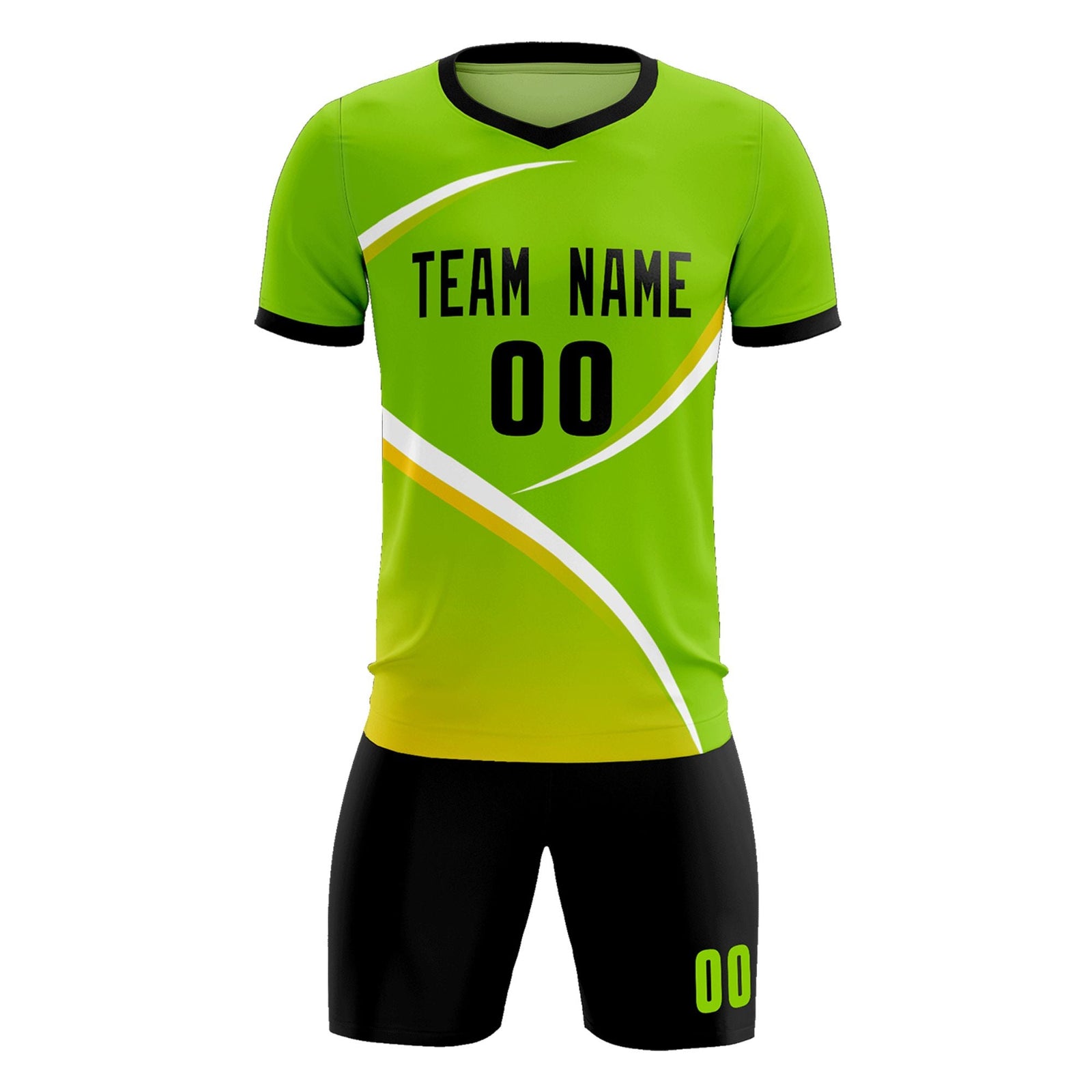 Custom Neon Green Black Color Block Training Uniform For Men Soccer Sets Jersey