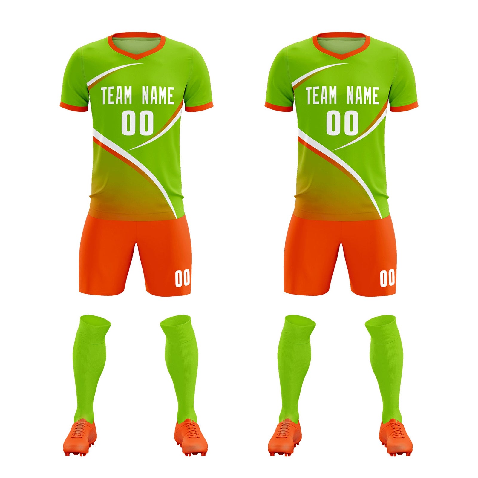 Custom Neon Green Orange Color Block Training Uniform For Men Soccer Sets Jersey