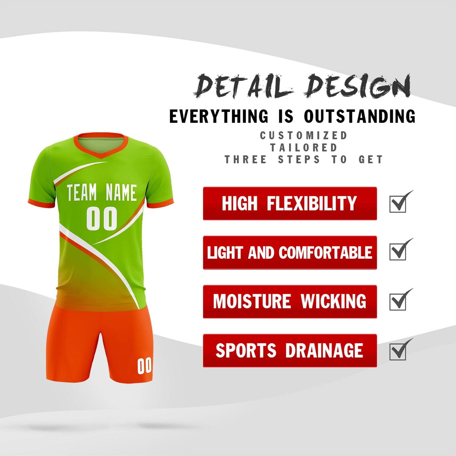 Custom Neon Green Orange Color Block Training Uniform For Men Soccer Sets Jersey