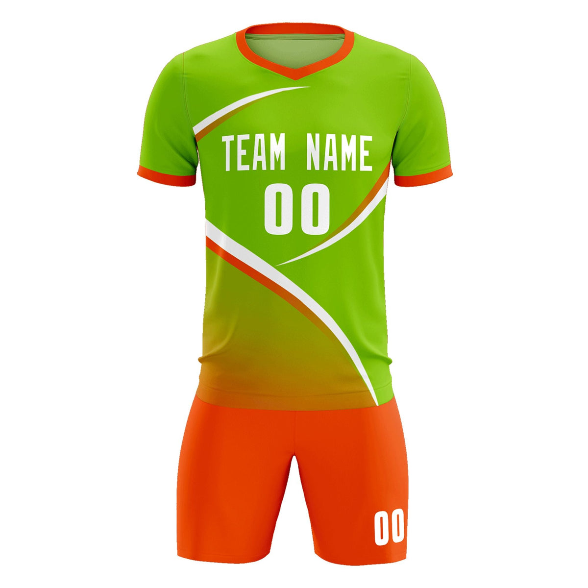 Custom Neon Green Orange Color Block Training Uniform For Men Soccer Sets Jersey