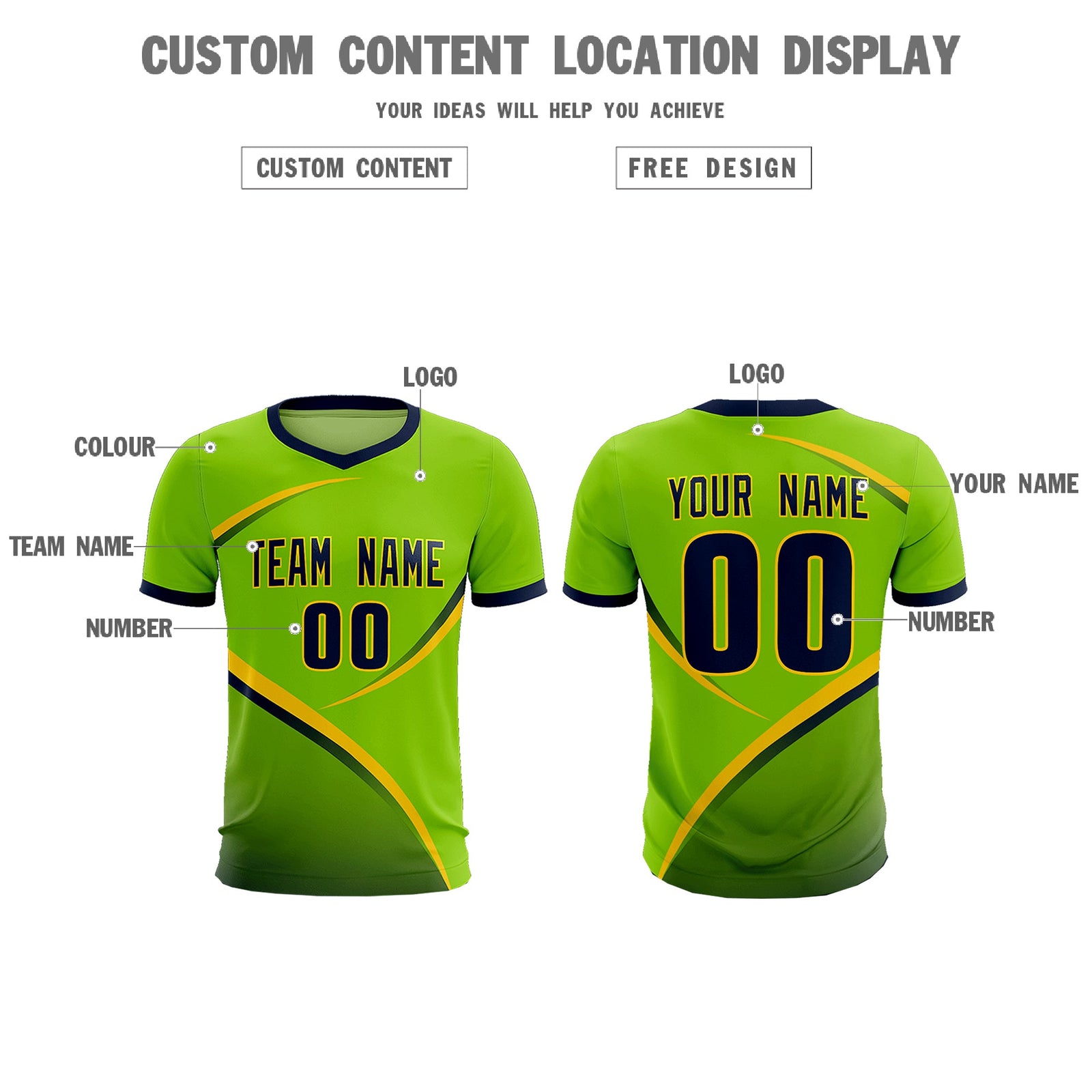 Custom Neon Green Navy Color Block Training Uniform For Men Soccer Sets Jersey