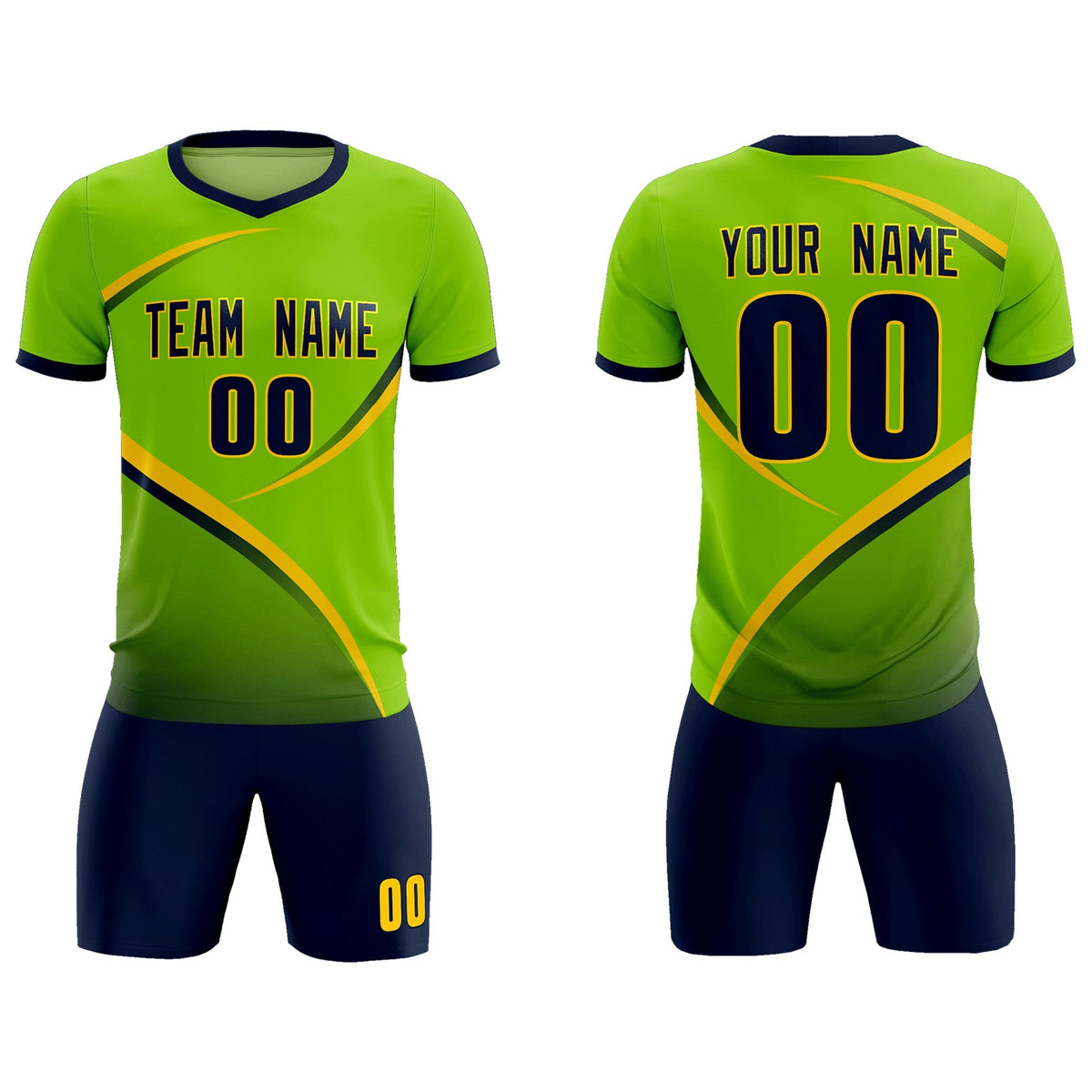 Custom Neon Green Navy Color Block Training Uniform For Men Soccer Sets Jersey