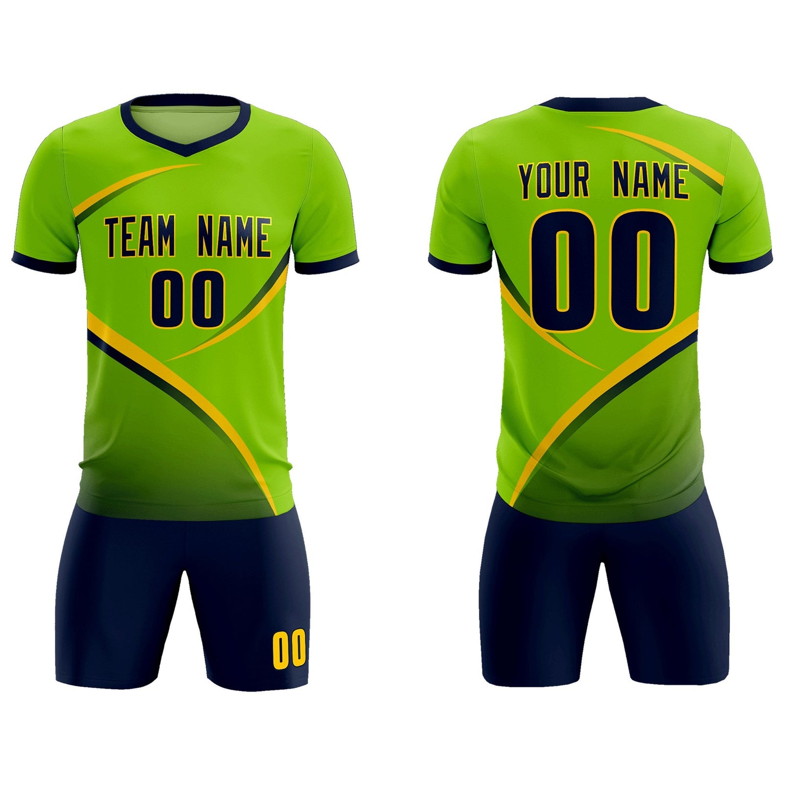 Custom Neon Green Navy Color Block Training Uniform For Men Soccer Sets Jersey