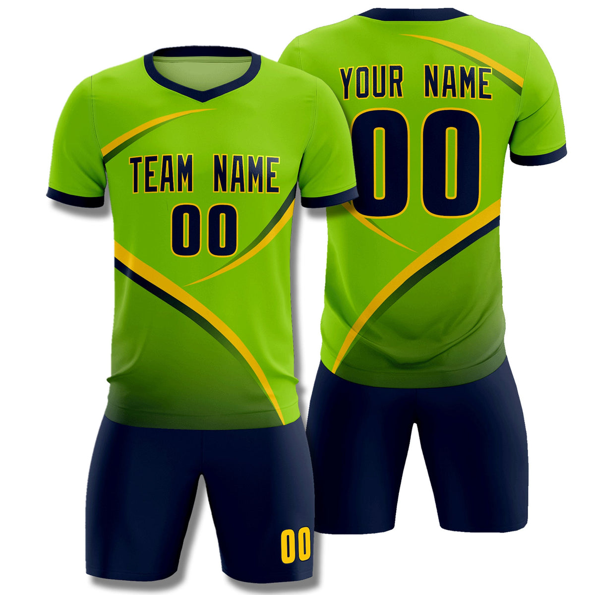 Custom Neon Green Navy Color Block Training Uniform For Men Soccer Sets Jersey