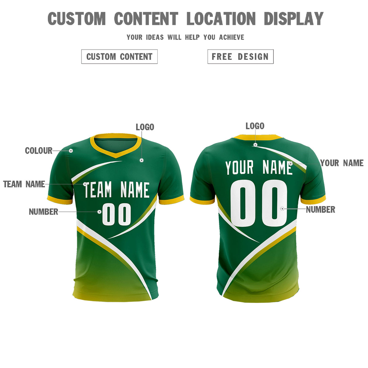 Custom Kelly Green Gold Color Block Training Uniform For Men Soccer Sets Jersey