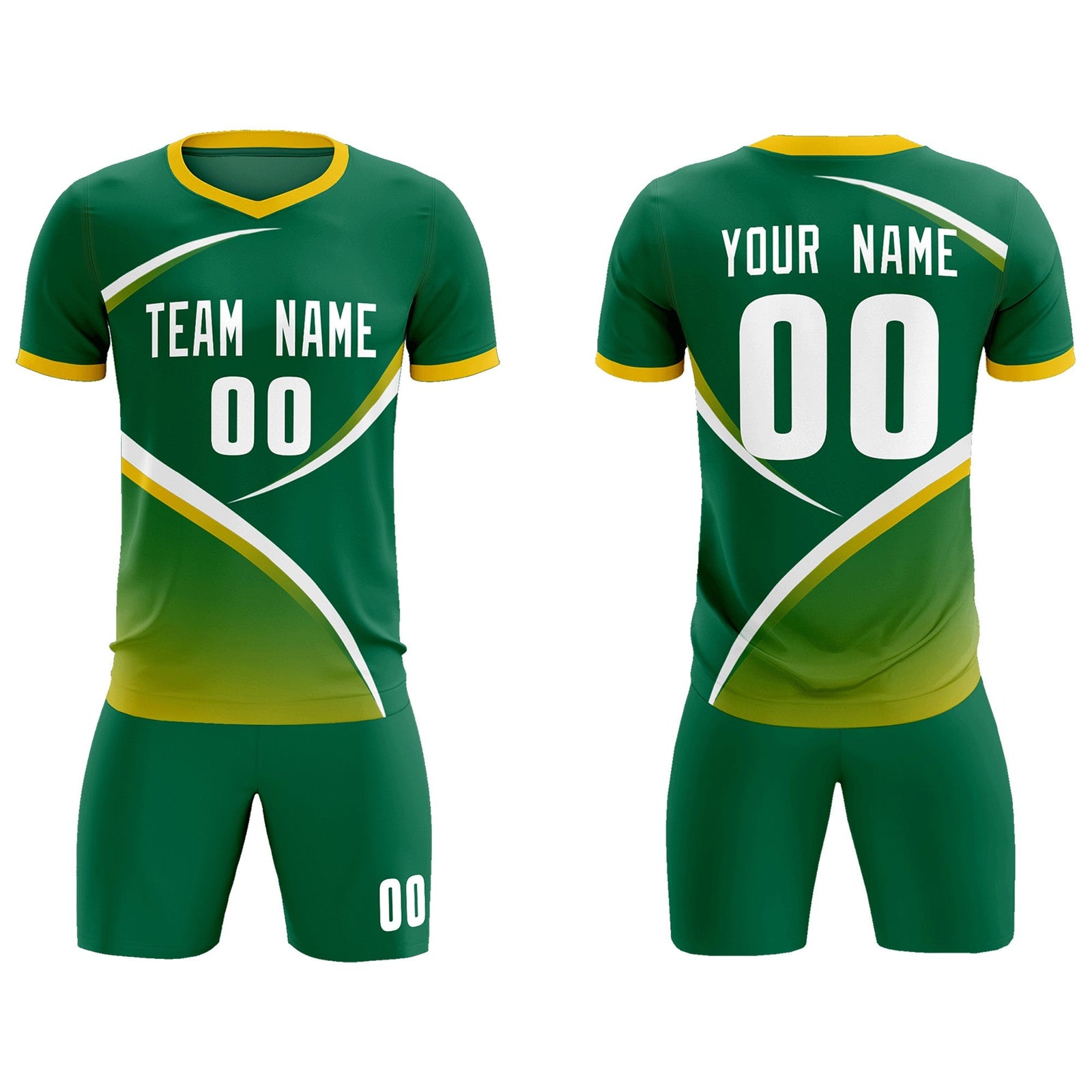 Custom Kelly Green Gold Color Block Training Uniform For Men Soccer Sets Jersey