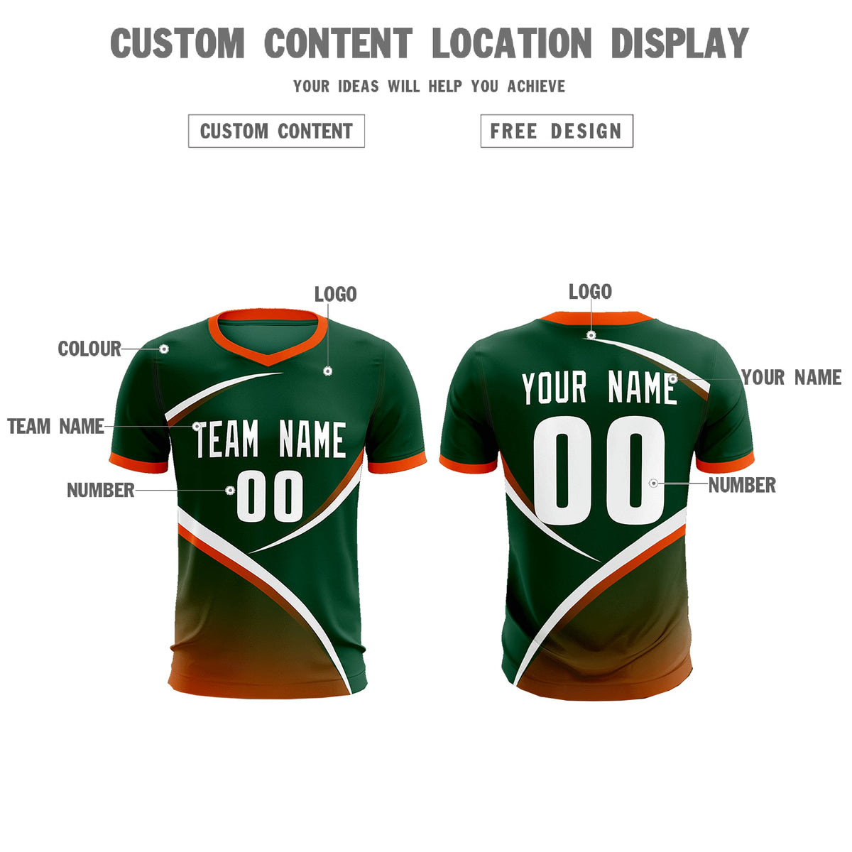 Custom Green Orange Color Block Training Uniform For Men Soccer Sets Jersey