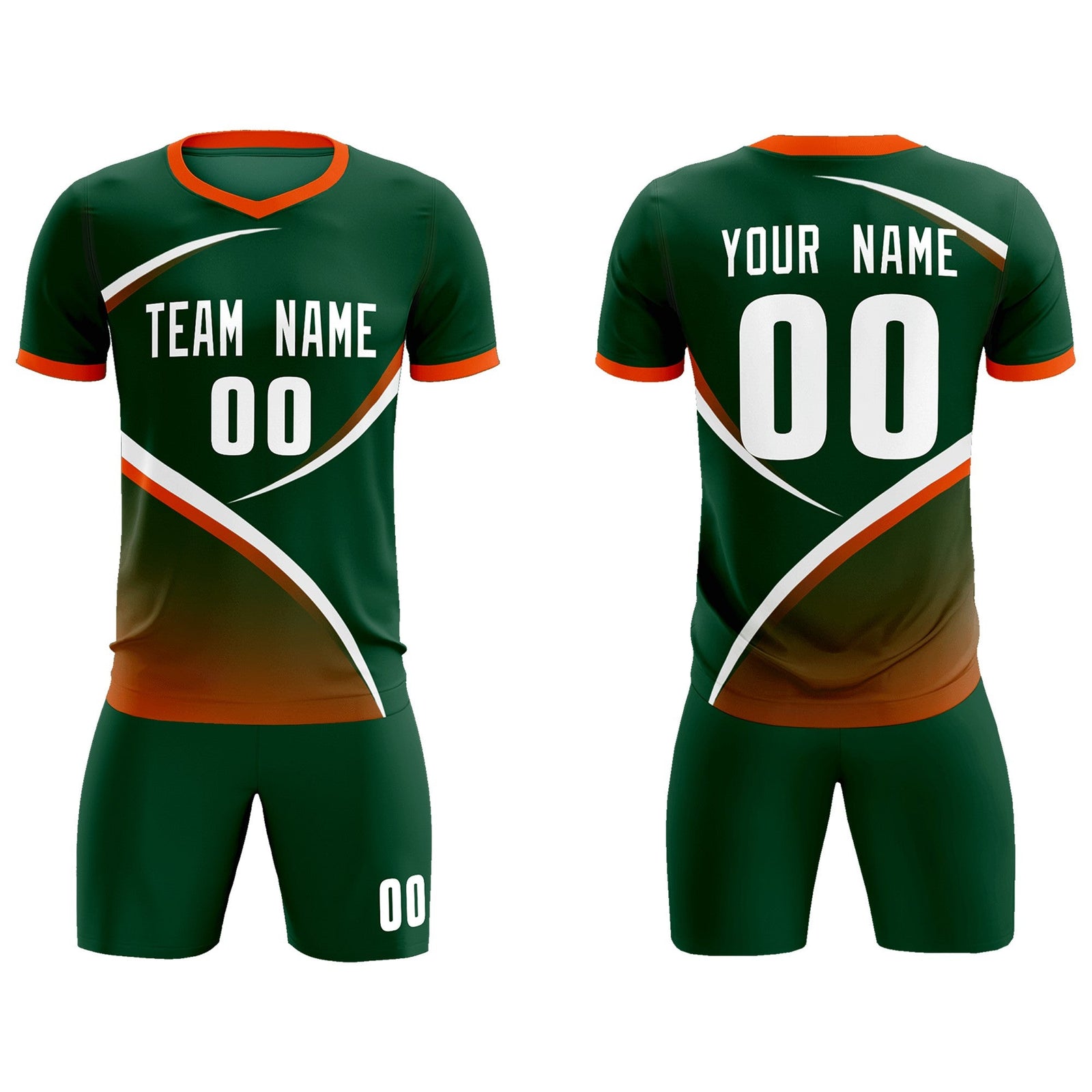 Custom Green Orange Color Block Training Uniform For Men Soccer Sets Jersey