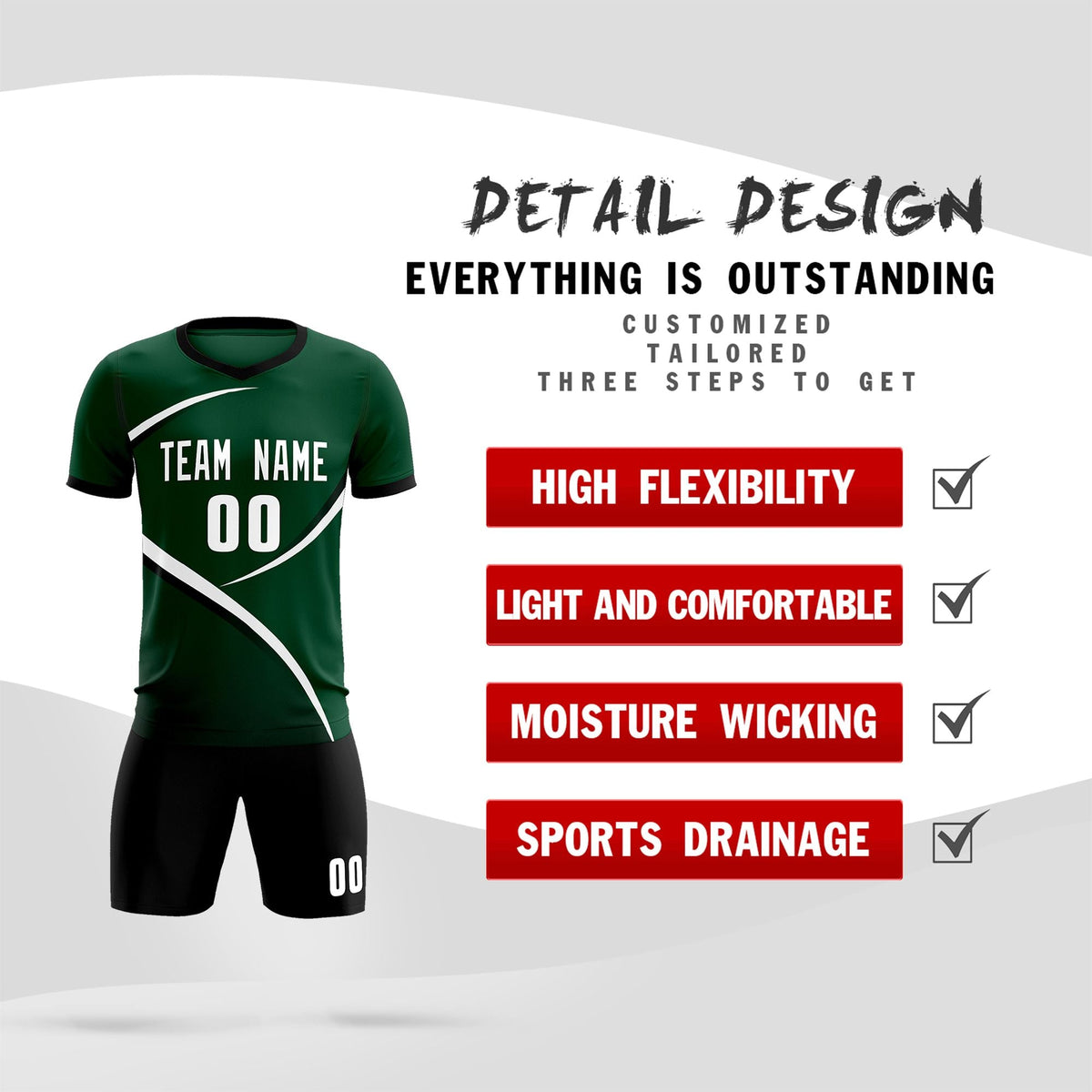 Custom Green Black Color Block Training Uniform For Men Soccer Sets Jersey