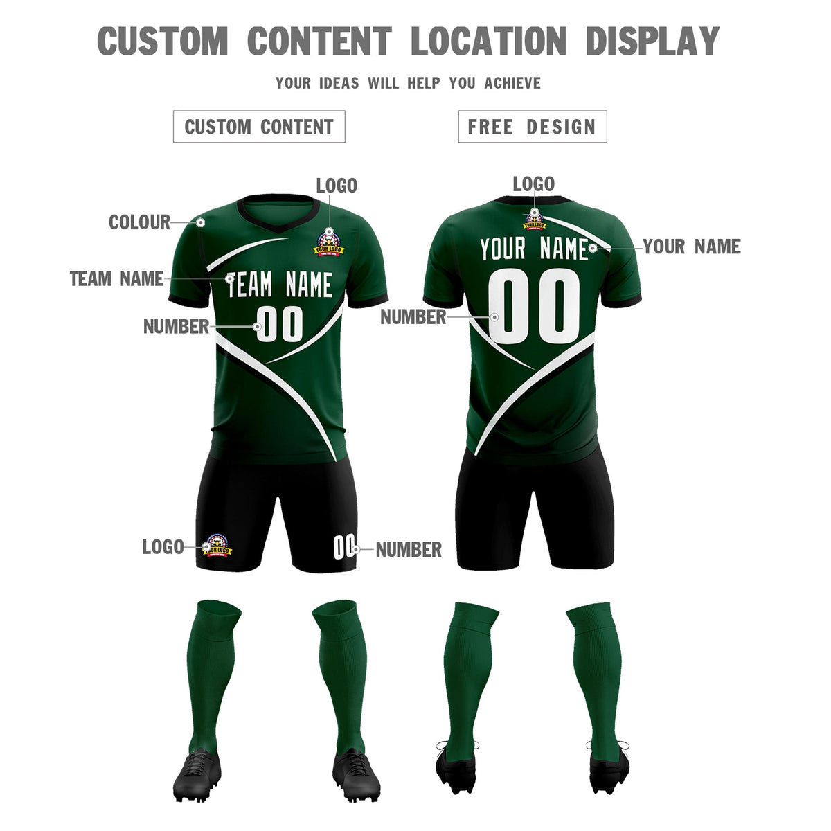 Custom Green Black Color Block Training Uniform For Men Soccer Sets Jersey