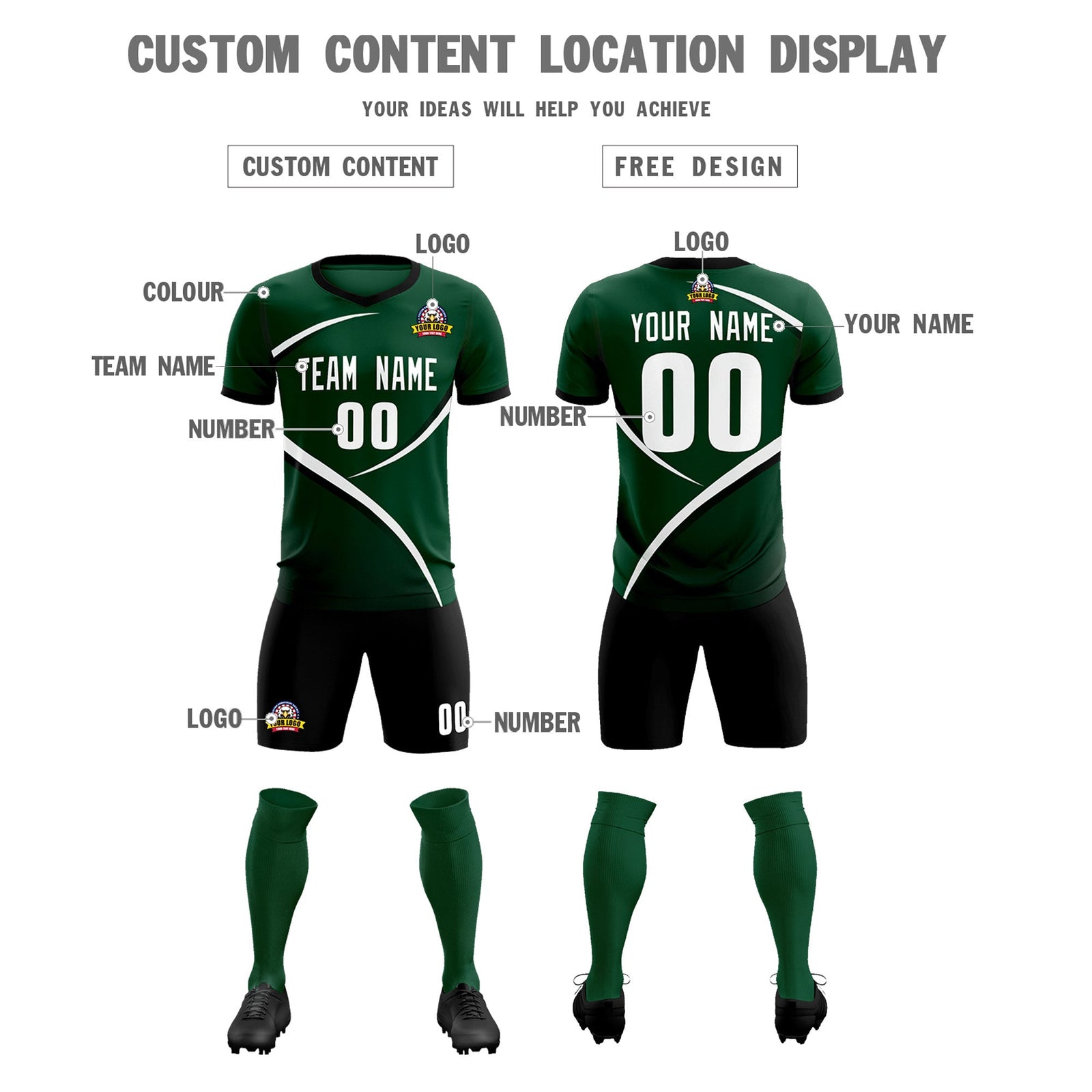 Custom Green Black Color Block Training Uniform For Men Soccer Sets Jersey
