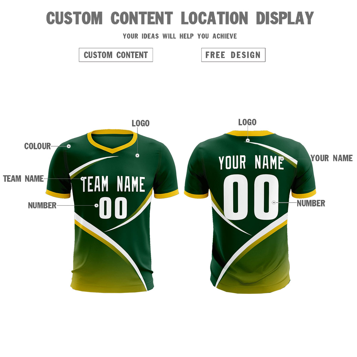 Custom Green Gold Color Block Training Uniform For Men Soccer Sets Jersey