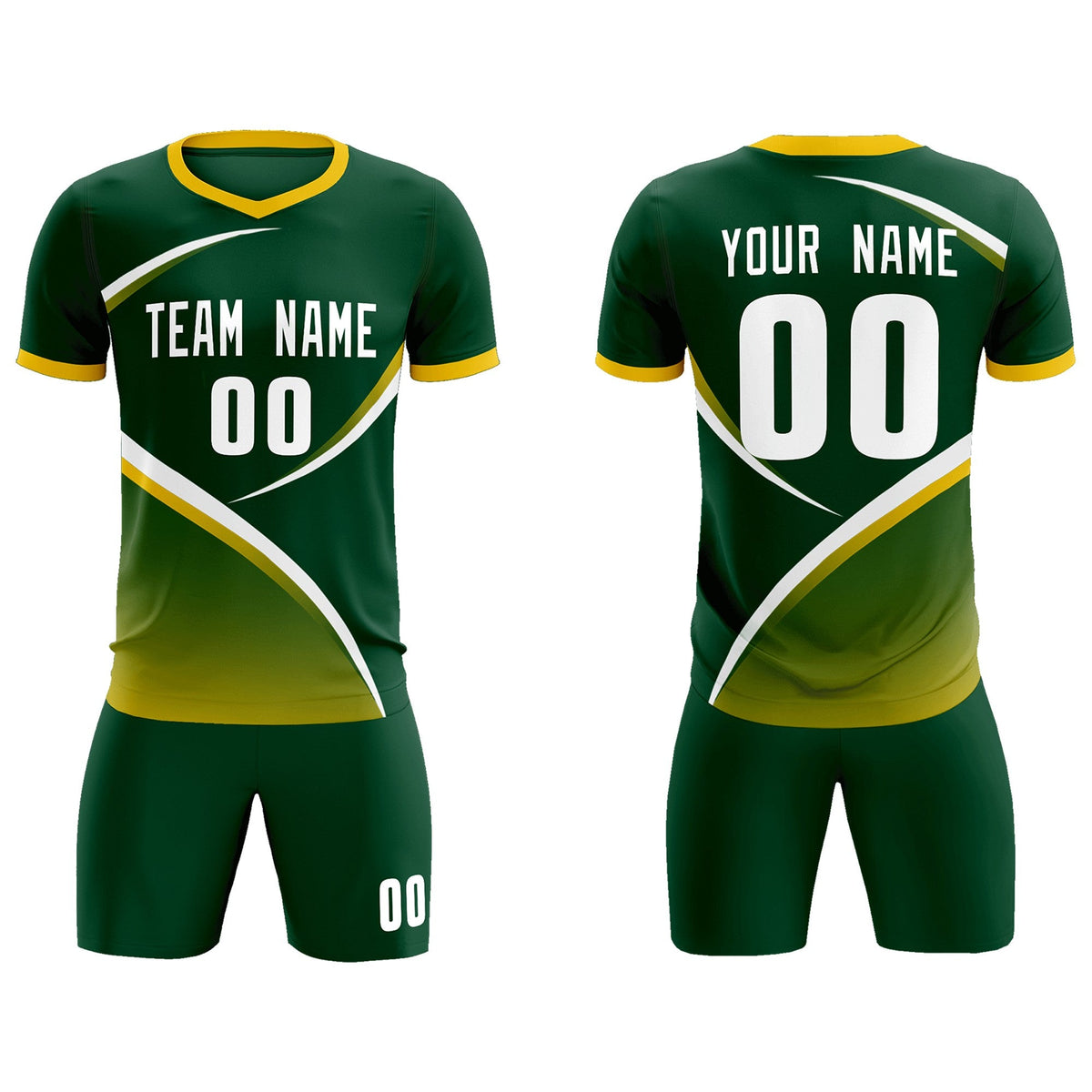 Custom Green Gold Color Block Training Uniform For Men Soccer Sets Jersey