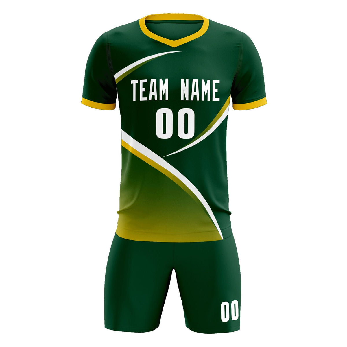 Custom Green Gold Color Block Training Uniform For Men Soccer Sets Jersey