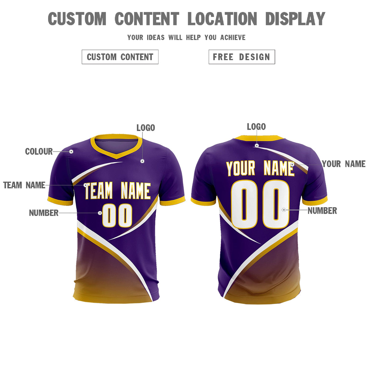 Custom Purple Gold Color Block Training Uniform For Men Soccer Sets Jersey