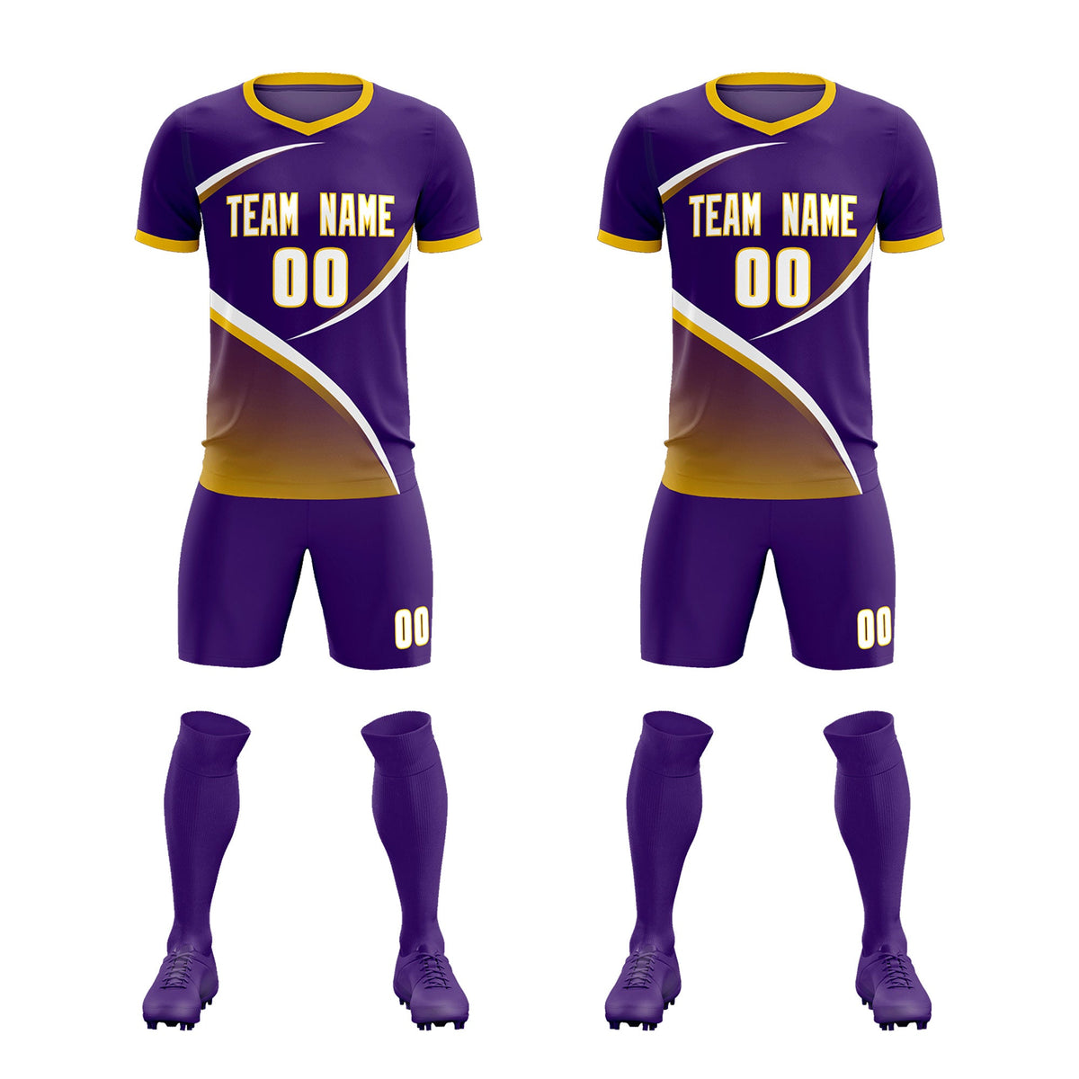 Custom Purple Gold Color Block Training Uniform For Men Soccer Sets Jersey