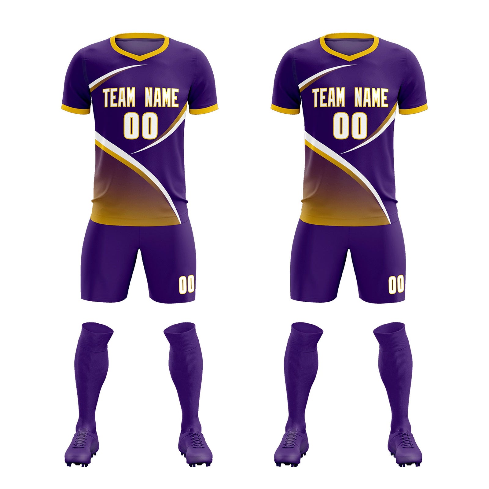 Custom Purple Gold Color Block Training Uniform For Men Soccer Sets Jersey