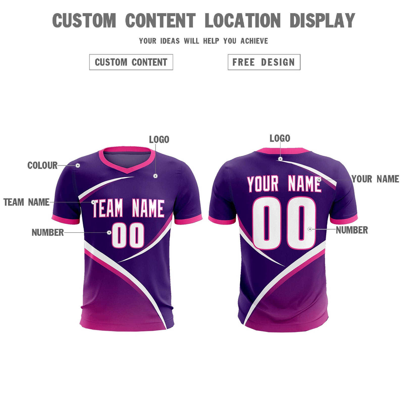 Custom Purple Pink Color Block Training Uniform For Men Soccer Sets Jersey