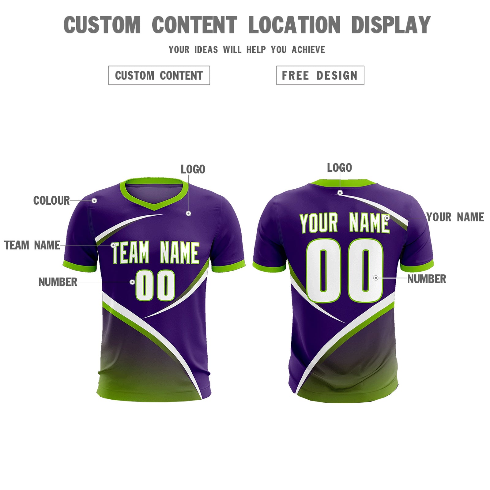 Custom Purple Neon Green Color Block Training Uniform For Men Soccer Sets Jersey