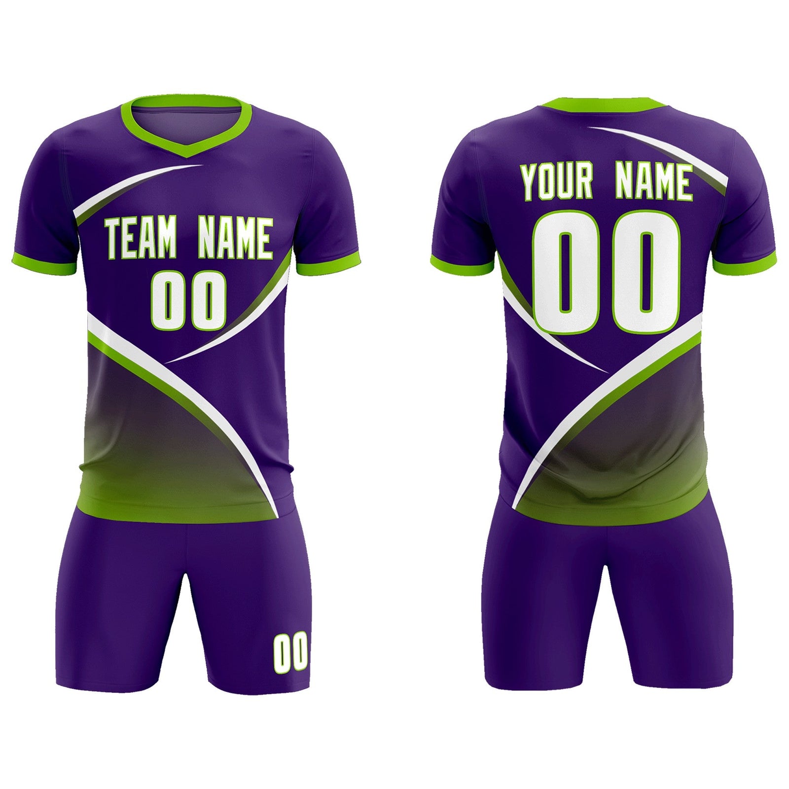 Custom Purple Neon Green Color Block Training Uniform For Men Soccer Sets Jersey