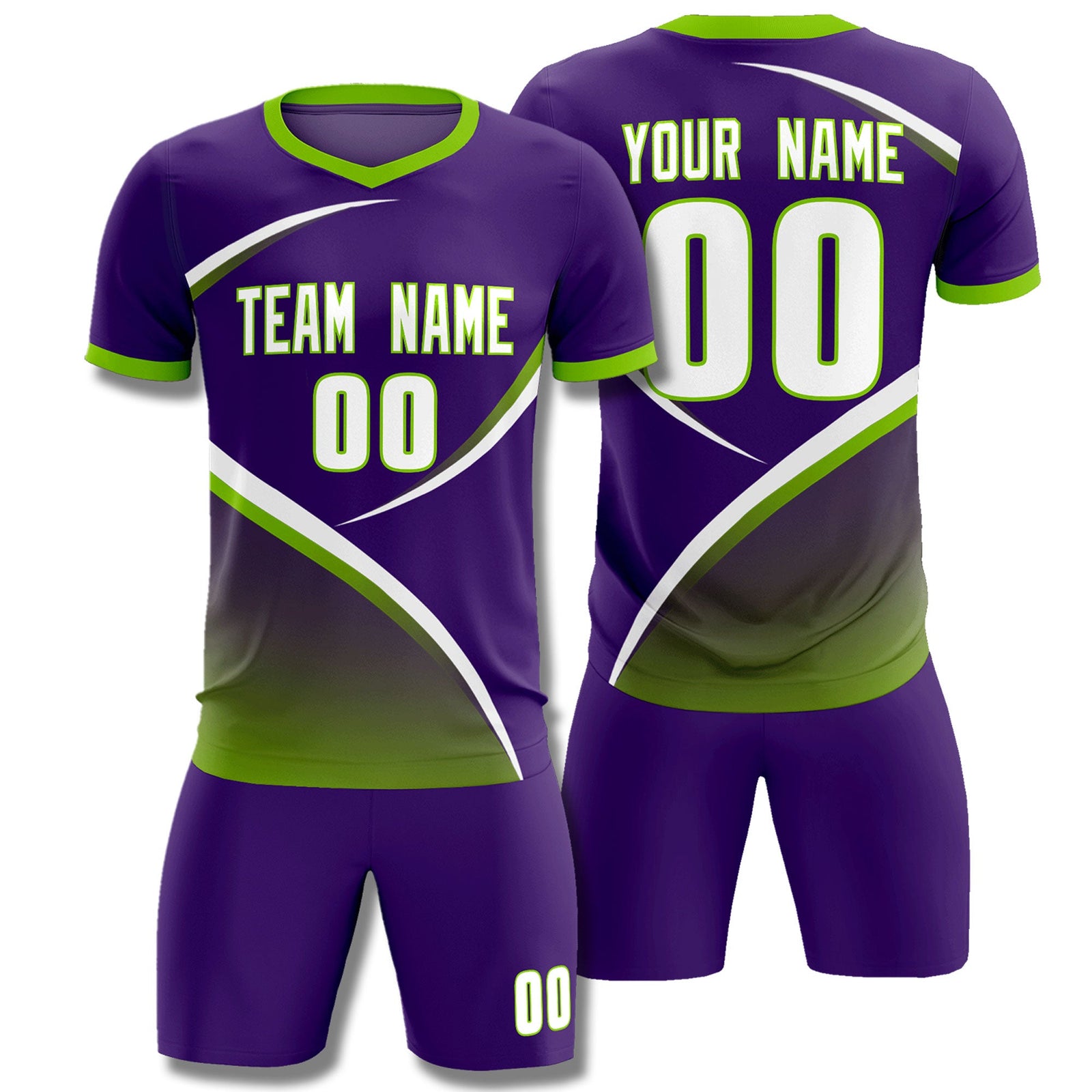 Custom Purple Neon Green Color Block Training Uniform For Men Soccer Sets Jersey