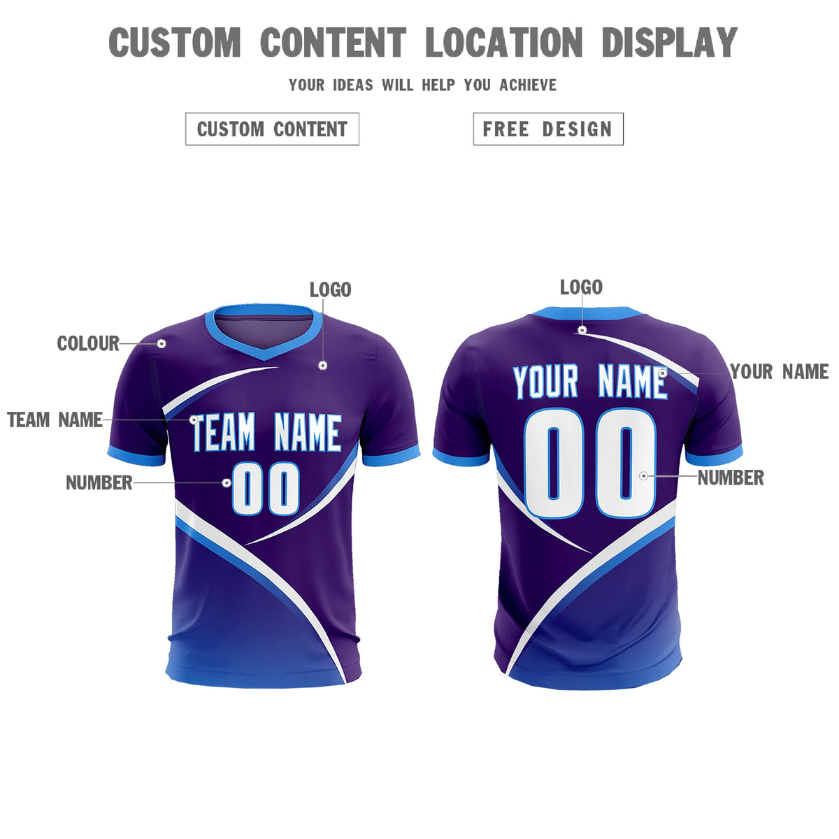 Custom Purple Powder Blue Color Block Training Uniform For Men Soccer Sets Jersey