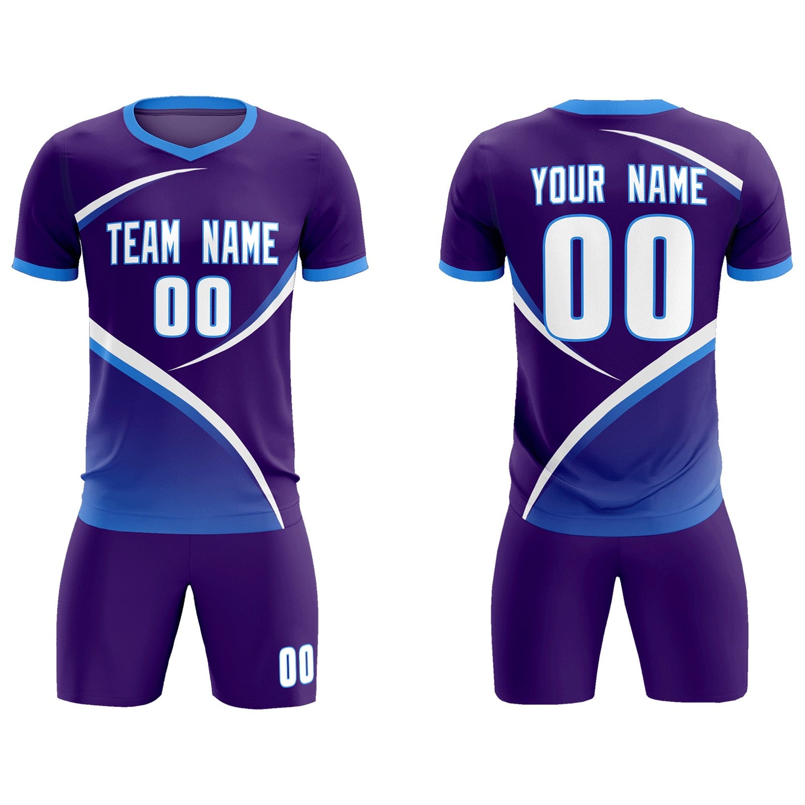 Custom Purple Powder Blue Color Block Training Uniform For Men Soccer Sets Jersey