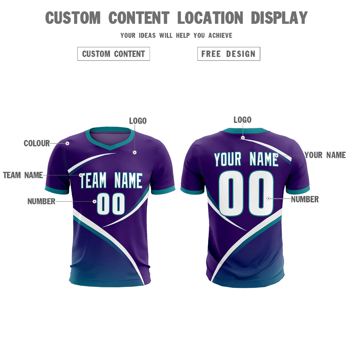 Custom Purple Aqua Color Block Training Uniform For Men Soccer Sets Jersey