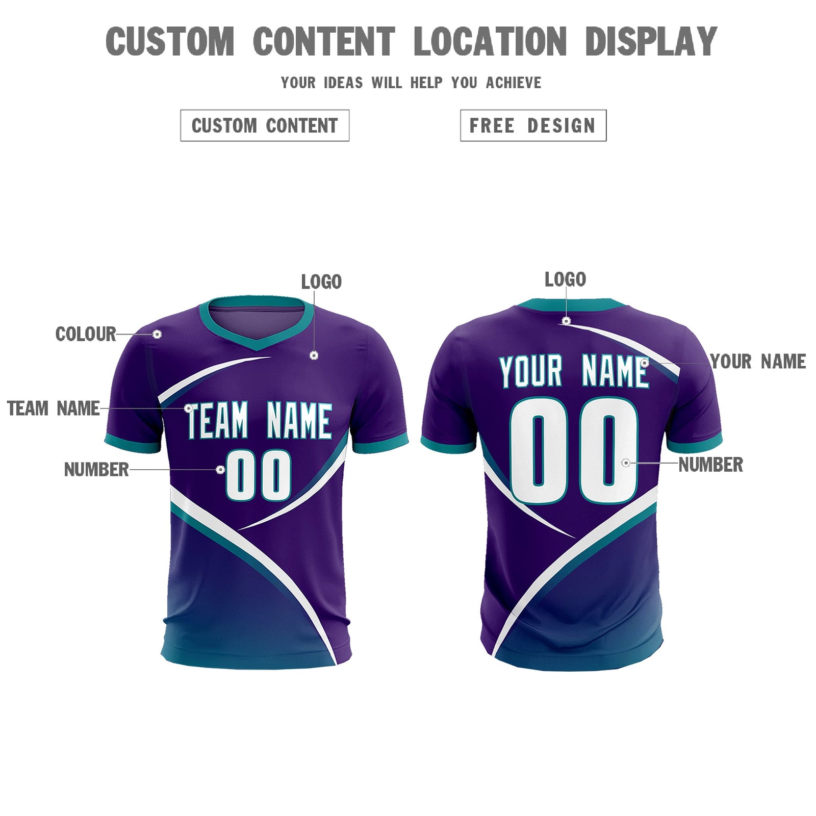 Custom Purple Aqua Color Block Training Uniform For Men Soccer Sets Jersey