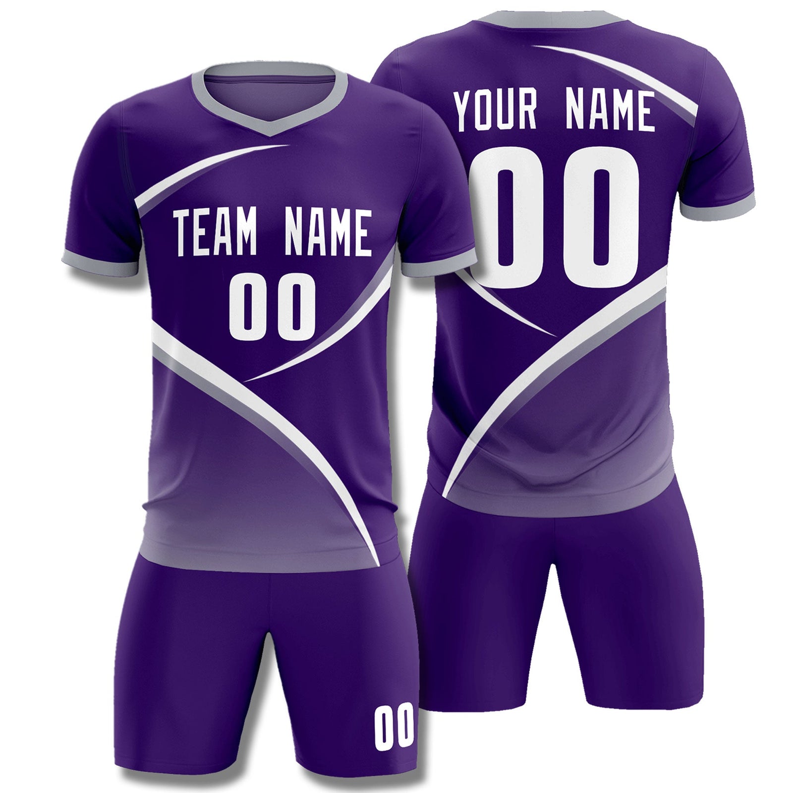 Custom Purple Gray Color Block Training Uniform For Men Soccer Sets Jersey