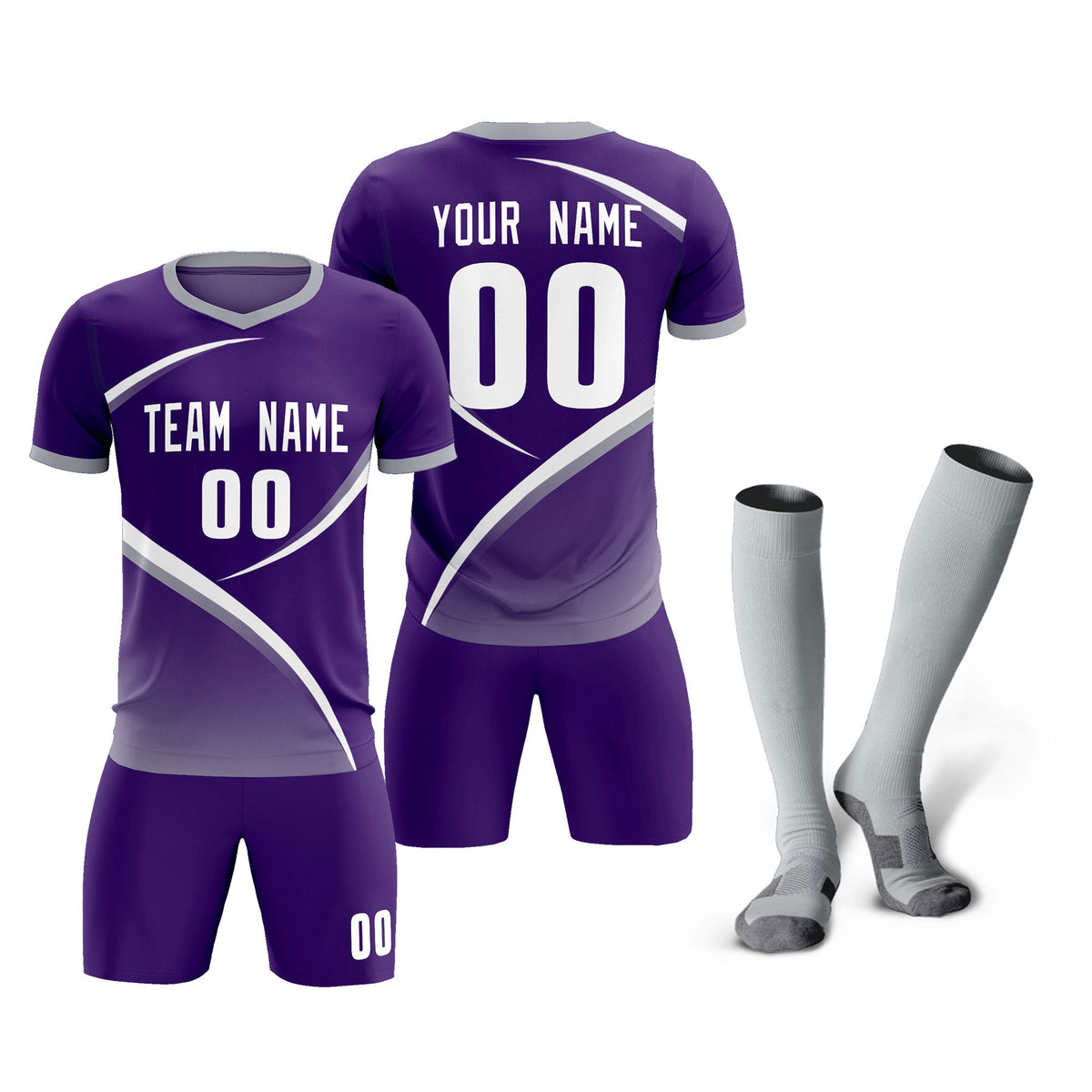 Custom Purple Gray Color Block Training Uniform For Men Soccer Sets Jersey