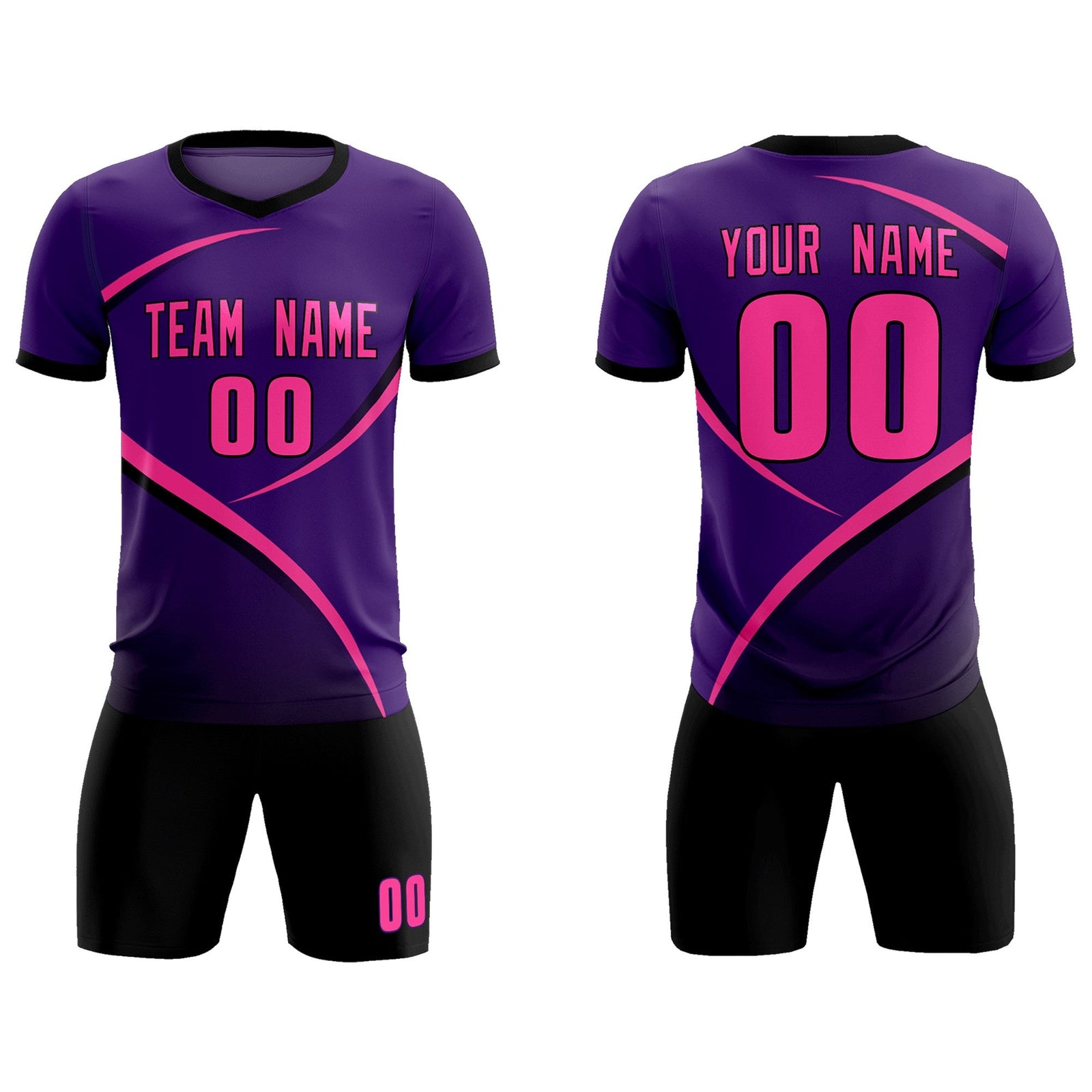 Custom Purple Black Color Block Training Uniform For Men Soccer Sets Jersey