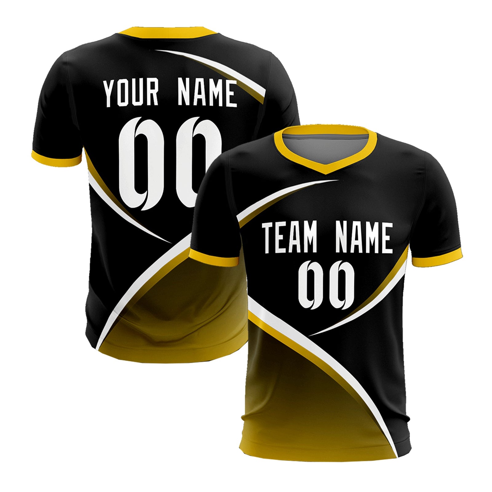 Custom Black Gold Color Block Training Uniform For Men Soccer Sets Jersey