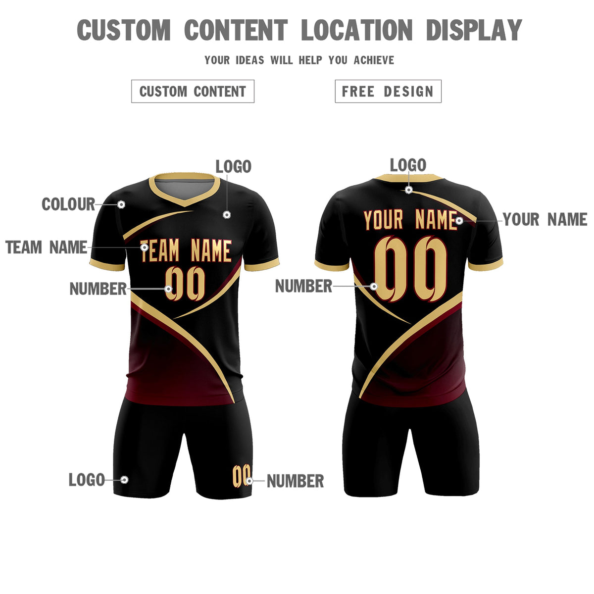 Custom Black Khaki Color Block Training Uniform For Men Soccer Sets Jersey
