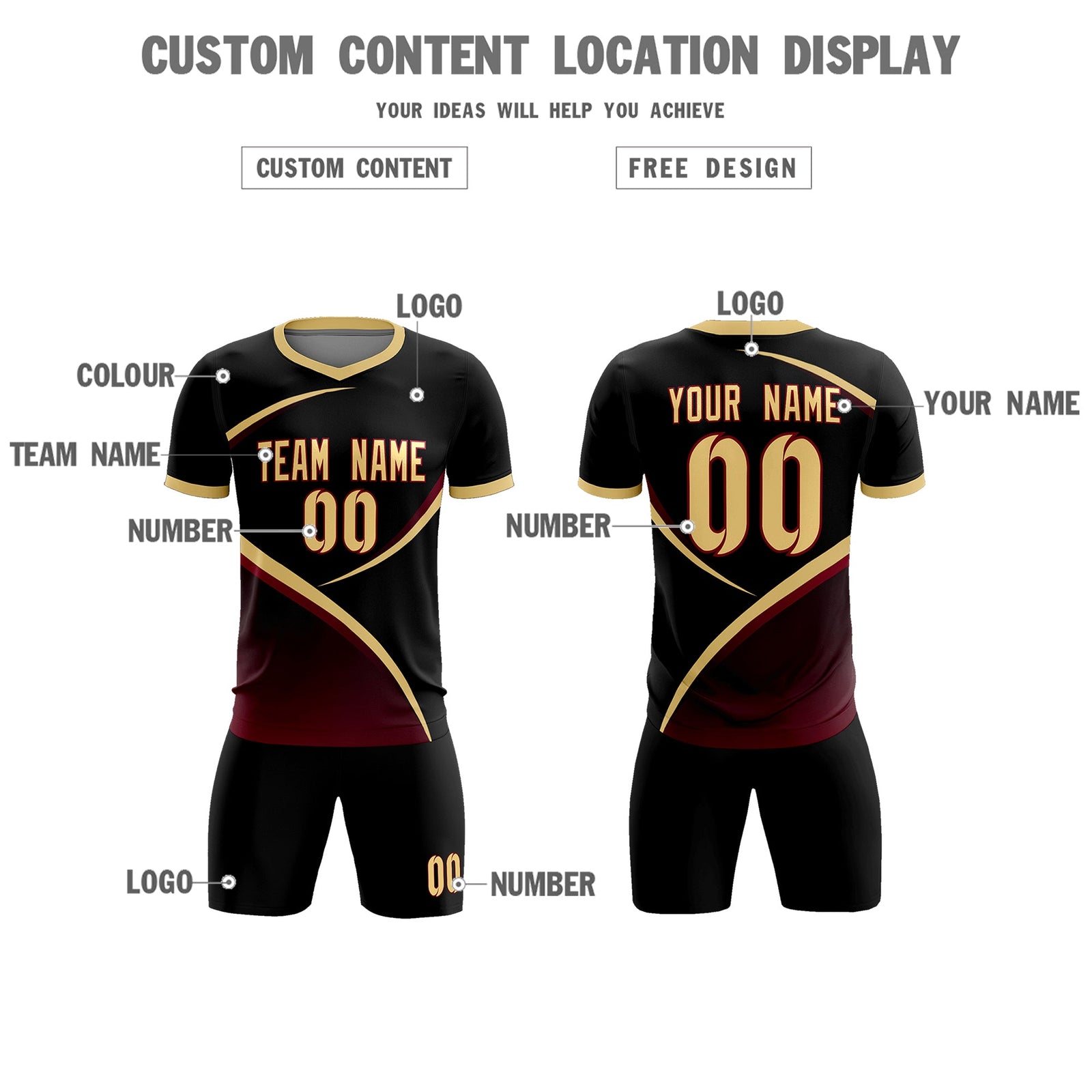 Custom Black Khaki Color Block Training Uniform For Men Soccer Sets Jersey