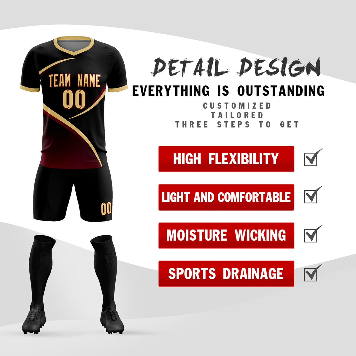 Custom Black Khaki Color Block Training Uniform For Men Soccer Sets Jersey